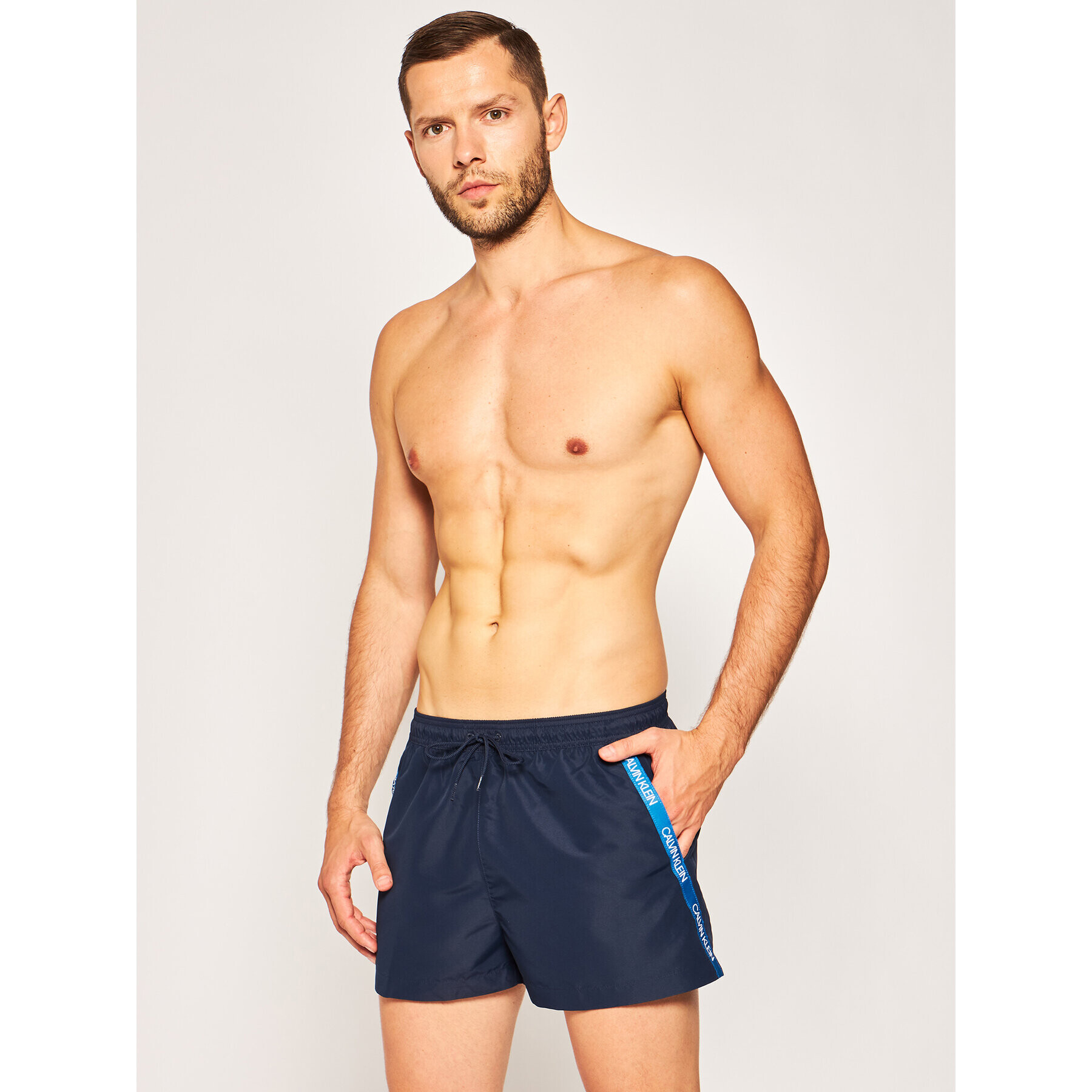 Calvin Klein Swimwear Плувни шорти Drawstring KM0KM00455 Тъмносин Regular Fit - Pepit.bg