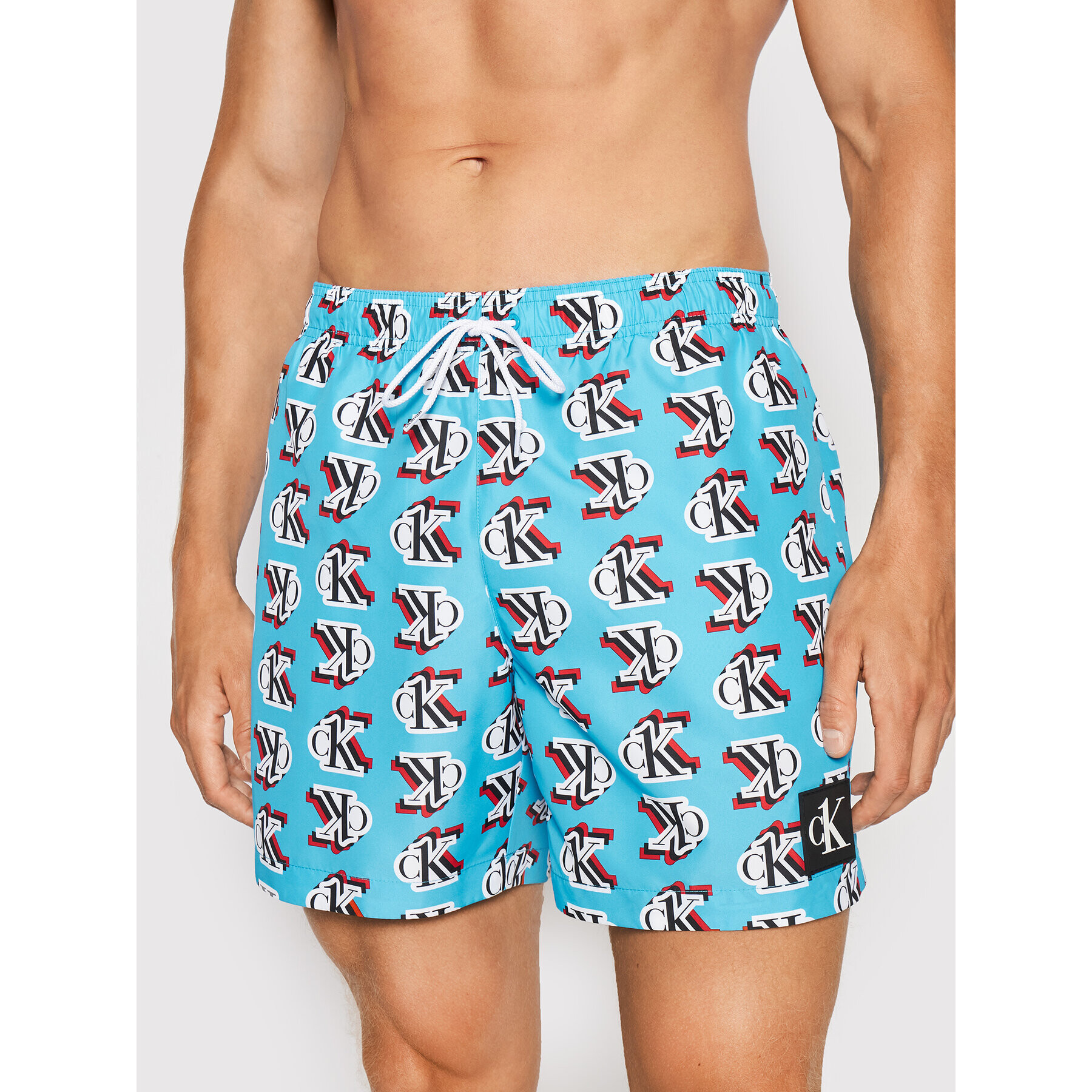 Calvin Klein Swimwear Плувни шорти Drawstring-Print KM0KM00614 Син Regular Fit - Pepit.bg