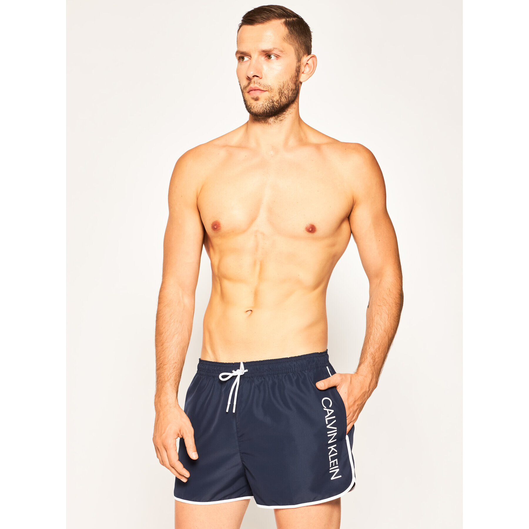 Calvin Klein Swimwear Плувни шорти KM0KM00439 Тъмносин Regular Fit - Pepit.bg