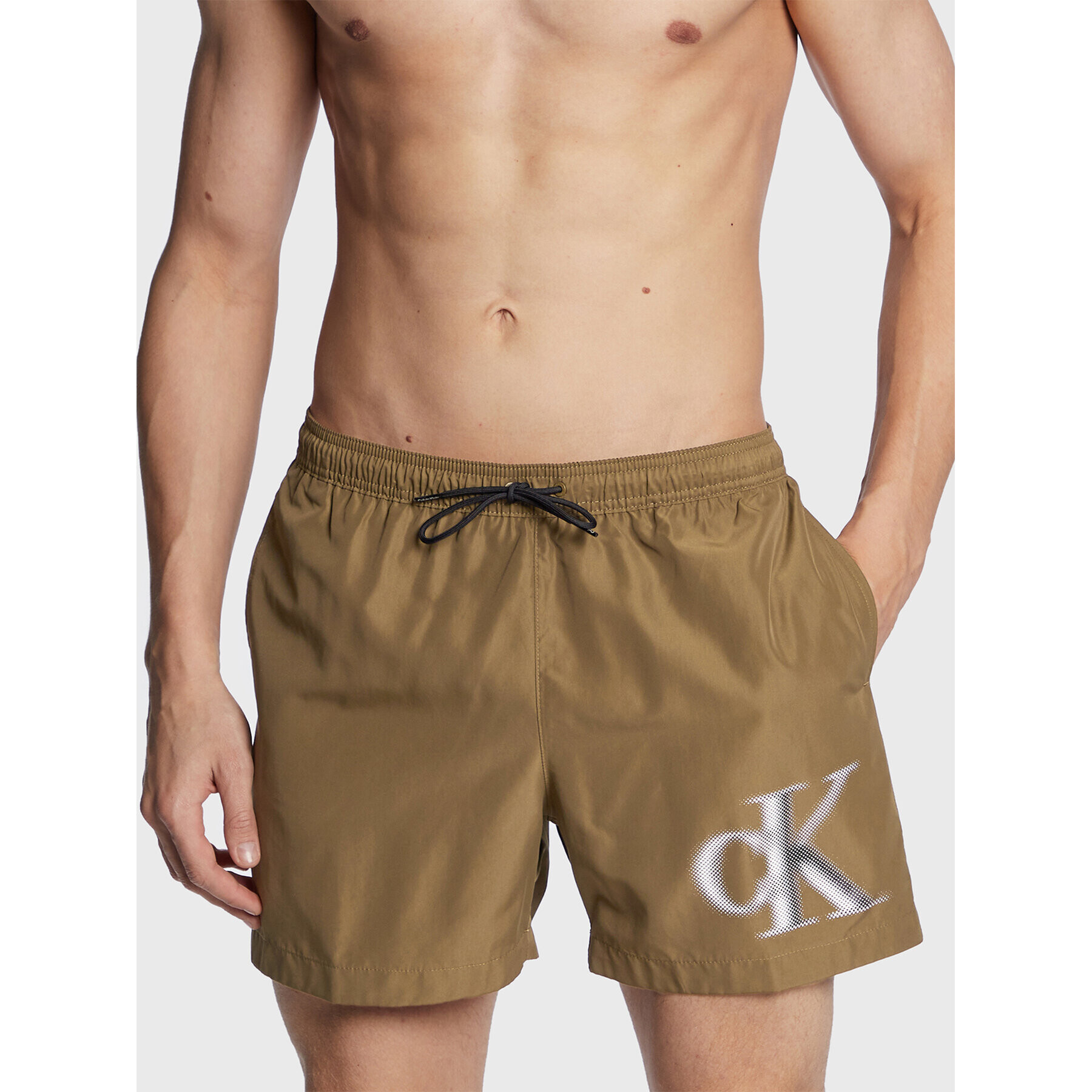 Calvin Klein Swimwear Плувни шорти KM0KM00800 Каки Regular Fit - Pepit.bg