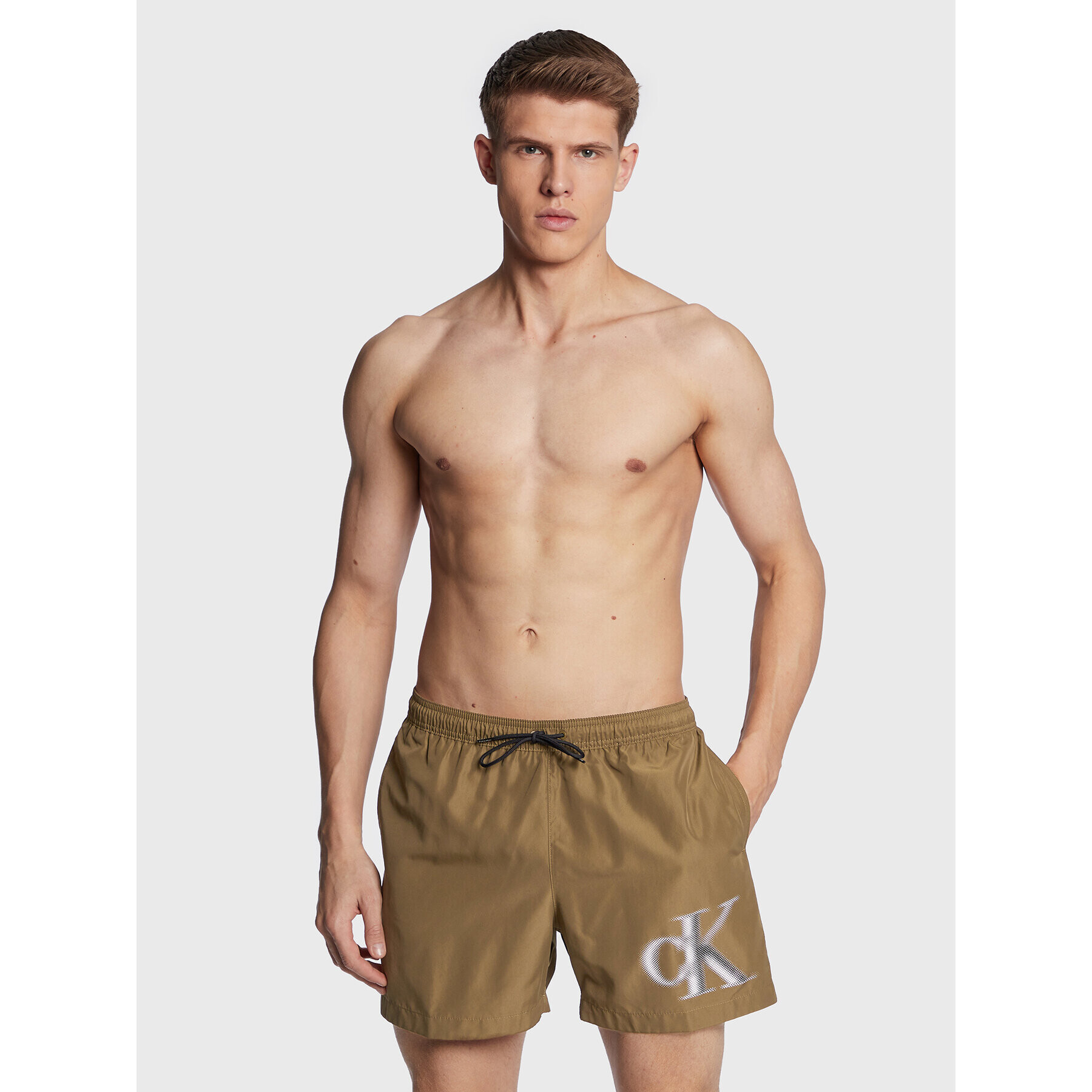 Calvin Klein Swimwear Плувни шорти KM0KM00800 Каки Regular Fit - Pepit.bg