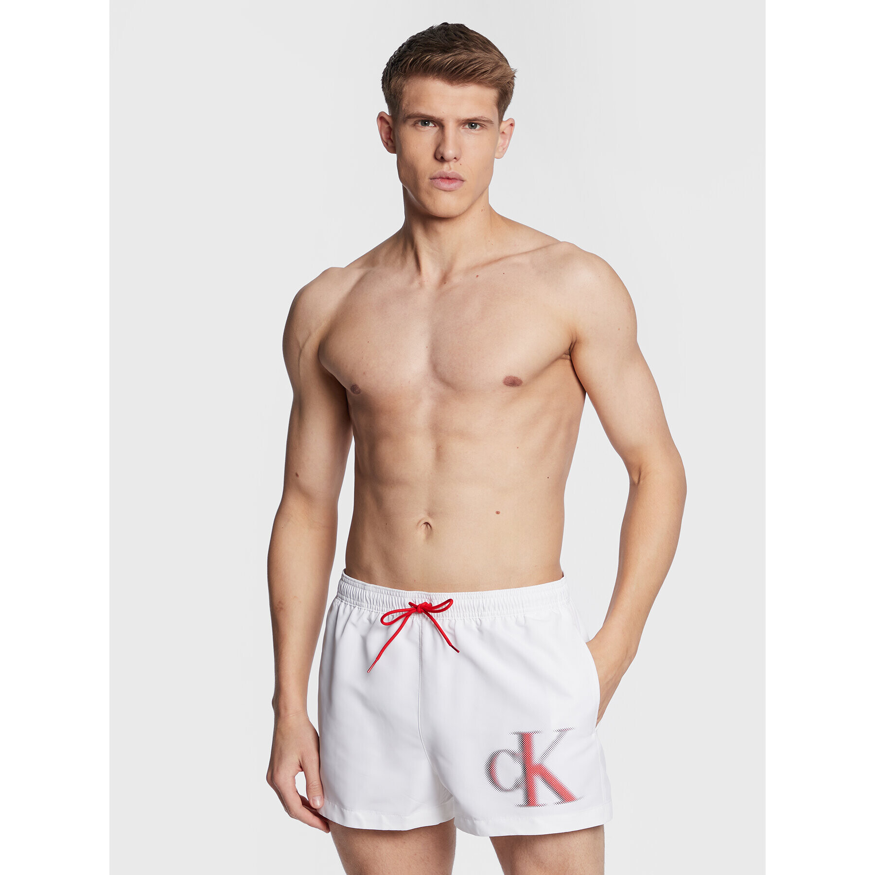 Calvin Klein Swimwear Плувни шорти KM0KM00801 Бял Regular Fit - Pepit.bg