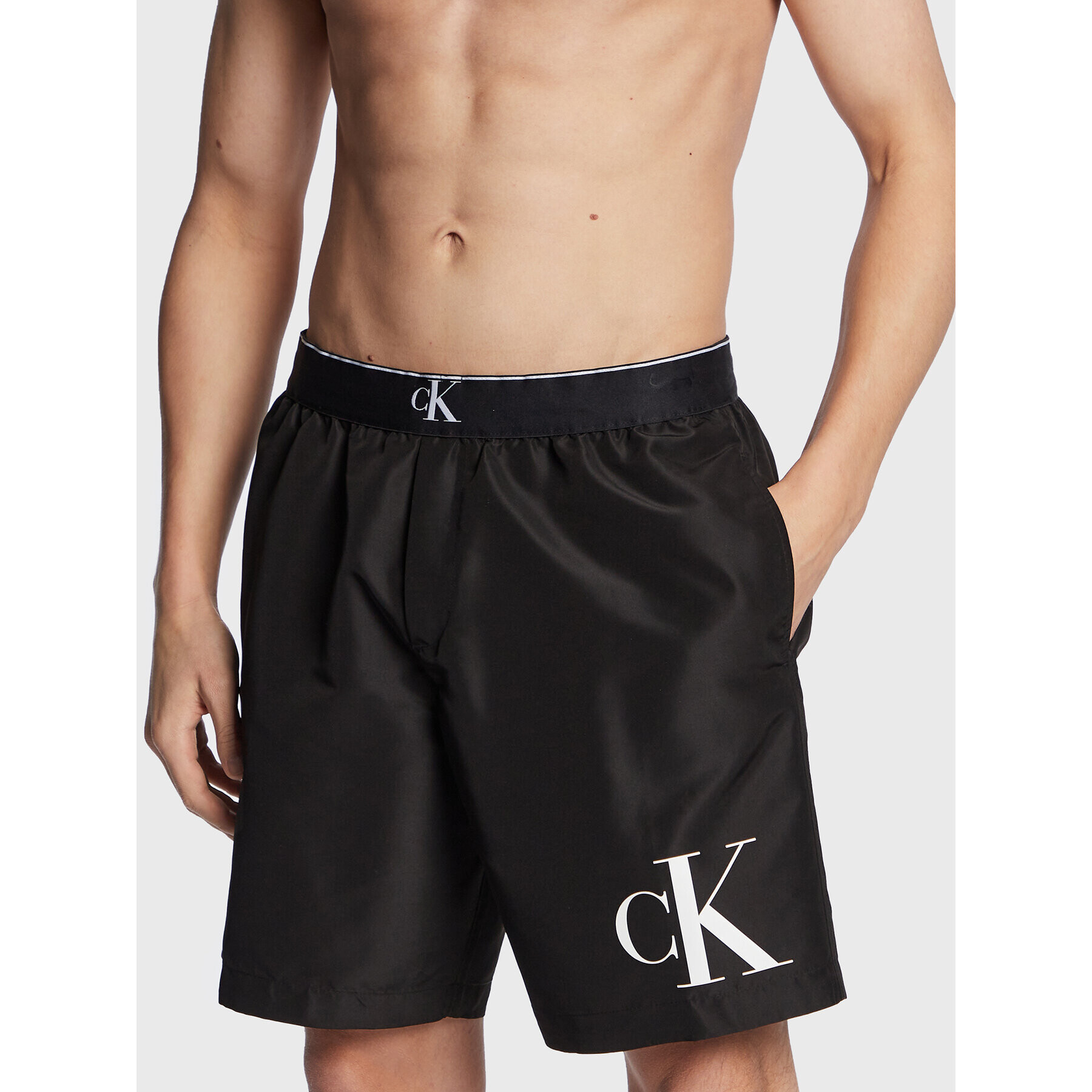 Calvin Klein Swimwear Плувни шорти Long Waistband KM0KM00859 Черен Regular Fit - Pepit.bg