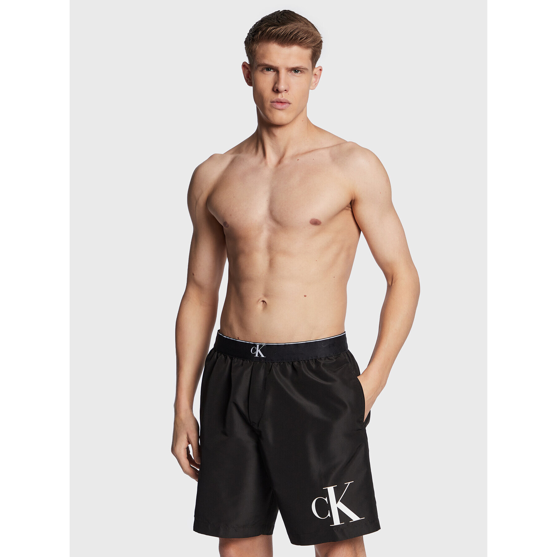 Calvin Klein Swimwear Плувни шорти Long Waistband KM0KM00859 Черен Regular Fit - Pepit.bg