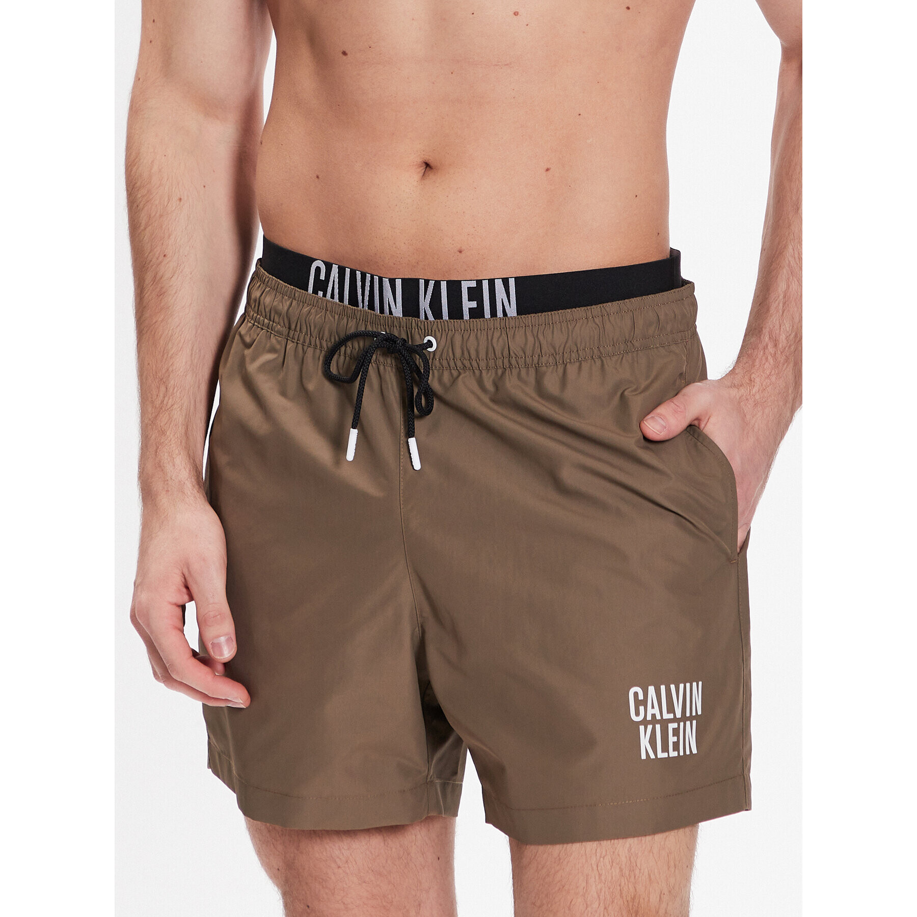 Calvin Klein Swimwear Плувни шорти Medium Double Wb KM0KM00798 Каки Regular Fit - Pepit.bg