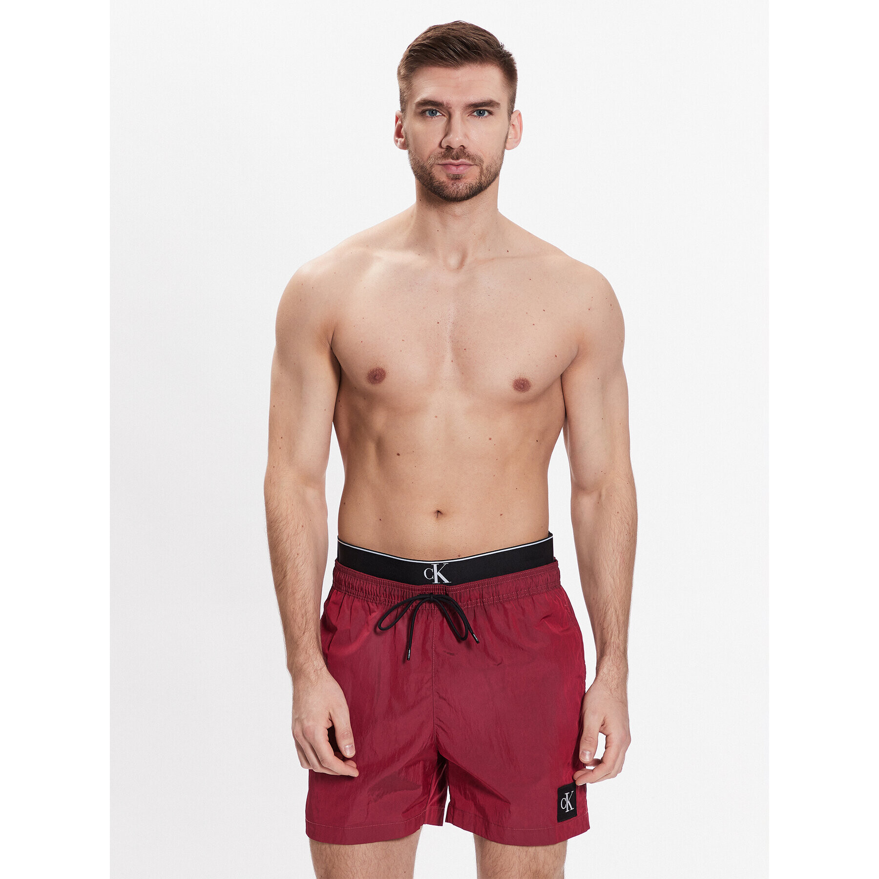 Calvin Klein Swimwear Плувни шорти Medium Double Wb KM0KM00846 Бордо Regular Fit - Pepit.bg