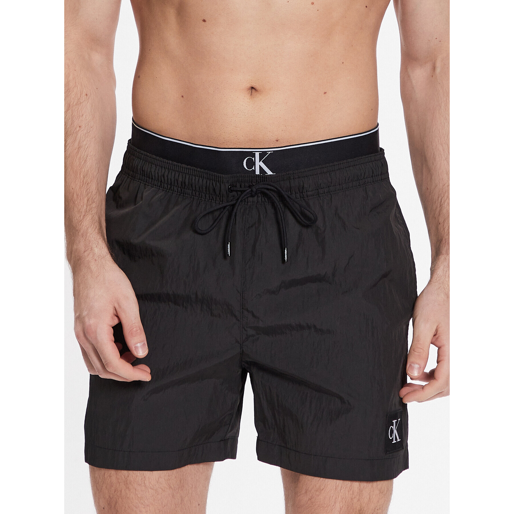 Calvin Klein Swimwear Плувни шорти Medium Double Wb KM0KM00846 Черен Regular Fit - Pepit.bg