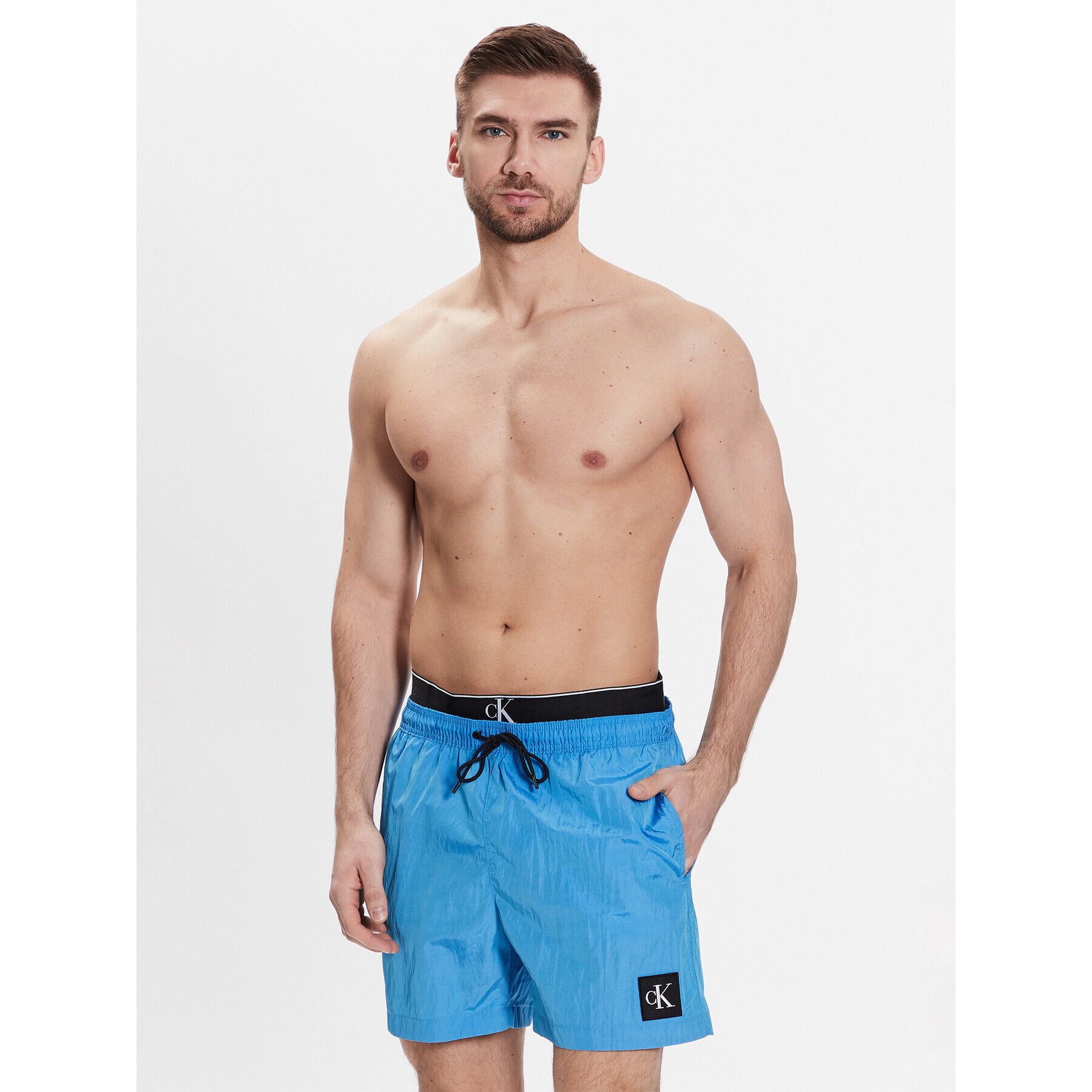 Calvin Klein Swimwear Плувни шорти Medium Double Wb KM0KM00846 Син Regular Fit - Pepit.bg