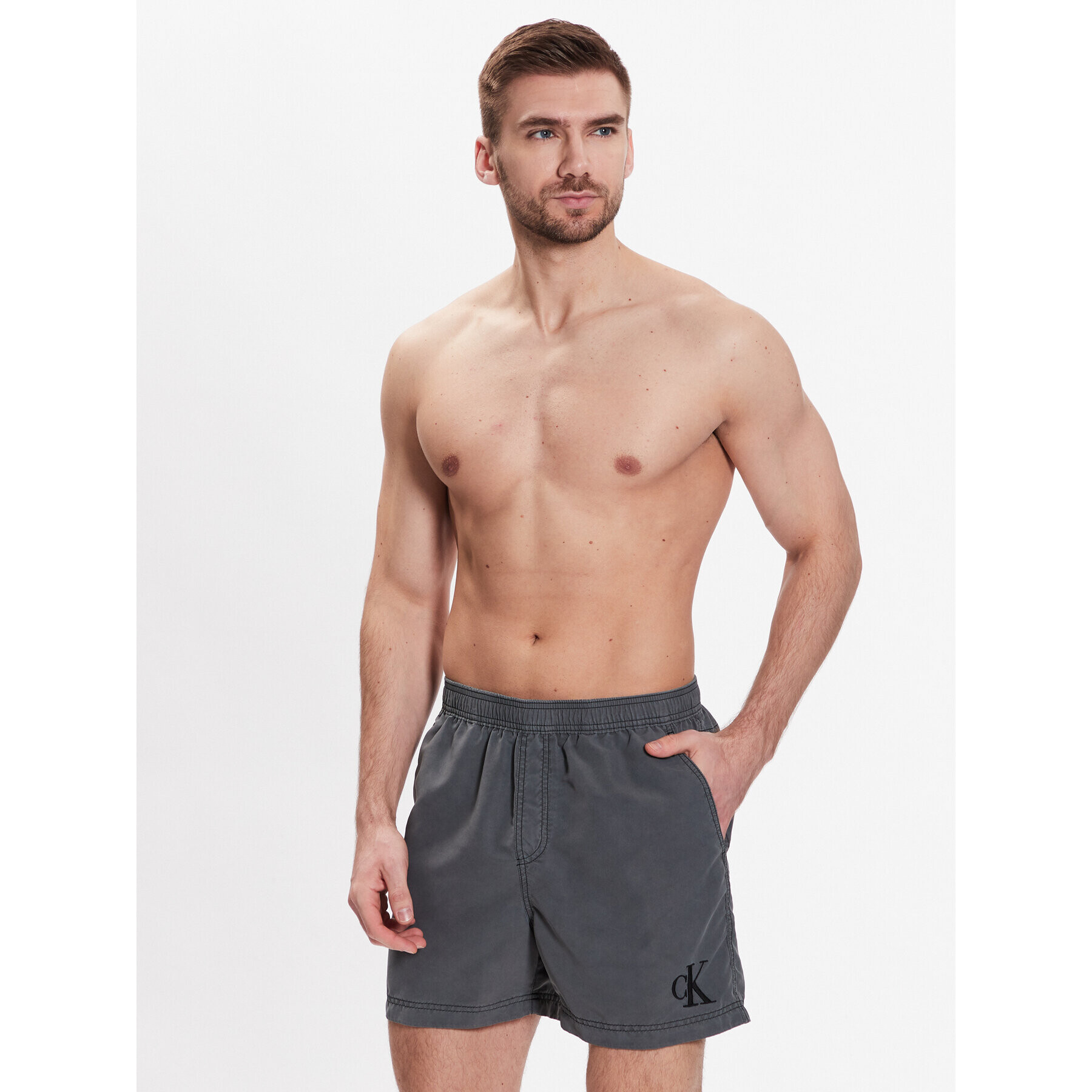 Calvin Klein Swimwear Плувни шорти Medium Drawsting KM0KM00806 Сив Regular Fit - Pepit.bg