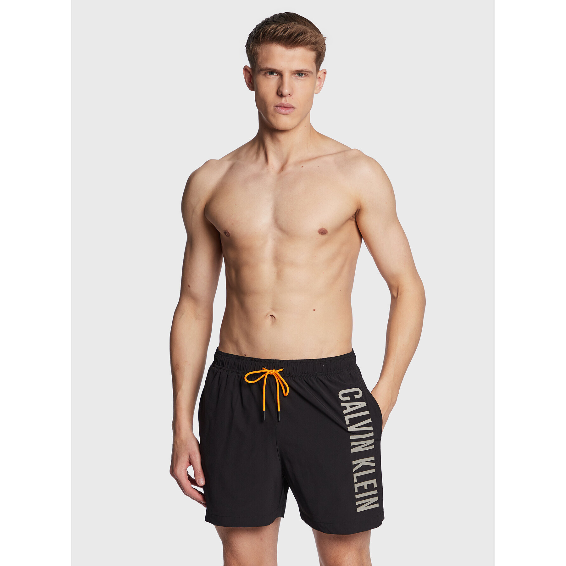 Calvin Klein Swimwear Плувни шорти Medium Drawstring Active KM0KM00797 Черен Regular Fit - Pepit.bg