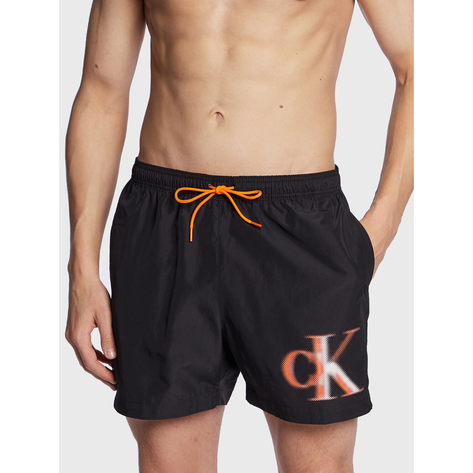 Calvin Klein Swimwear Плувни шорти Medium Drawstring Graphic KM0KM00800 Черен Regular Fit - Pepit.bg