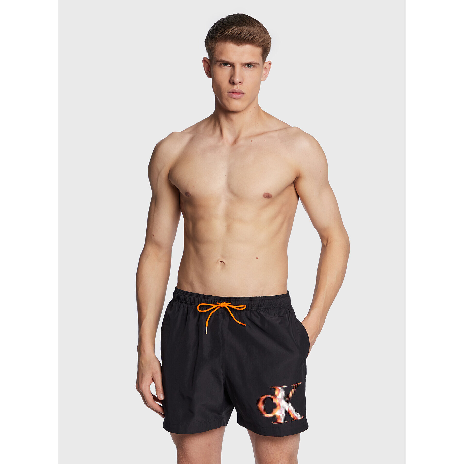 Calvin Klein Swimwear Плувни шорти Medium Drawstring Graphic KM0KM00800 Черен Regular Fit - Pepit.bg