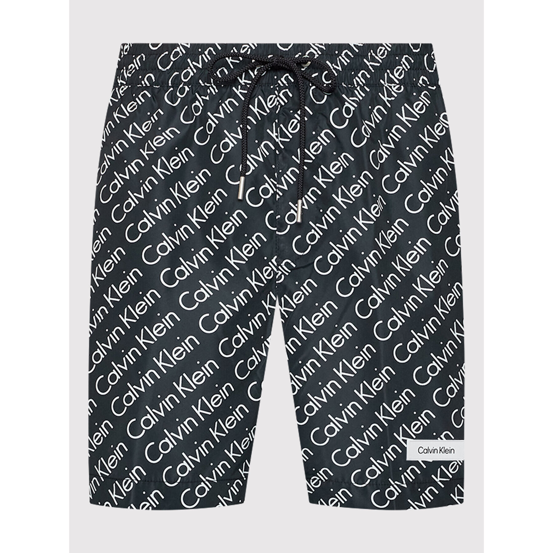 Calvin Klein Swimwear Плувни шорти Medium Drawstring Print KM0KM00724 Черен Regular Fit - Pepit.bg