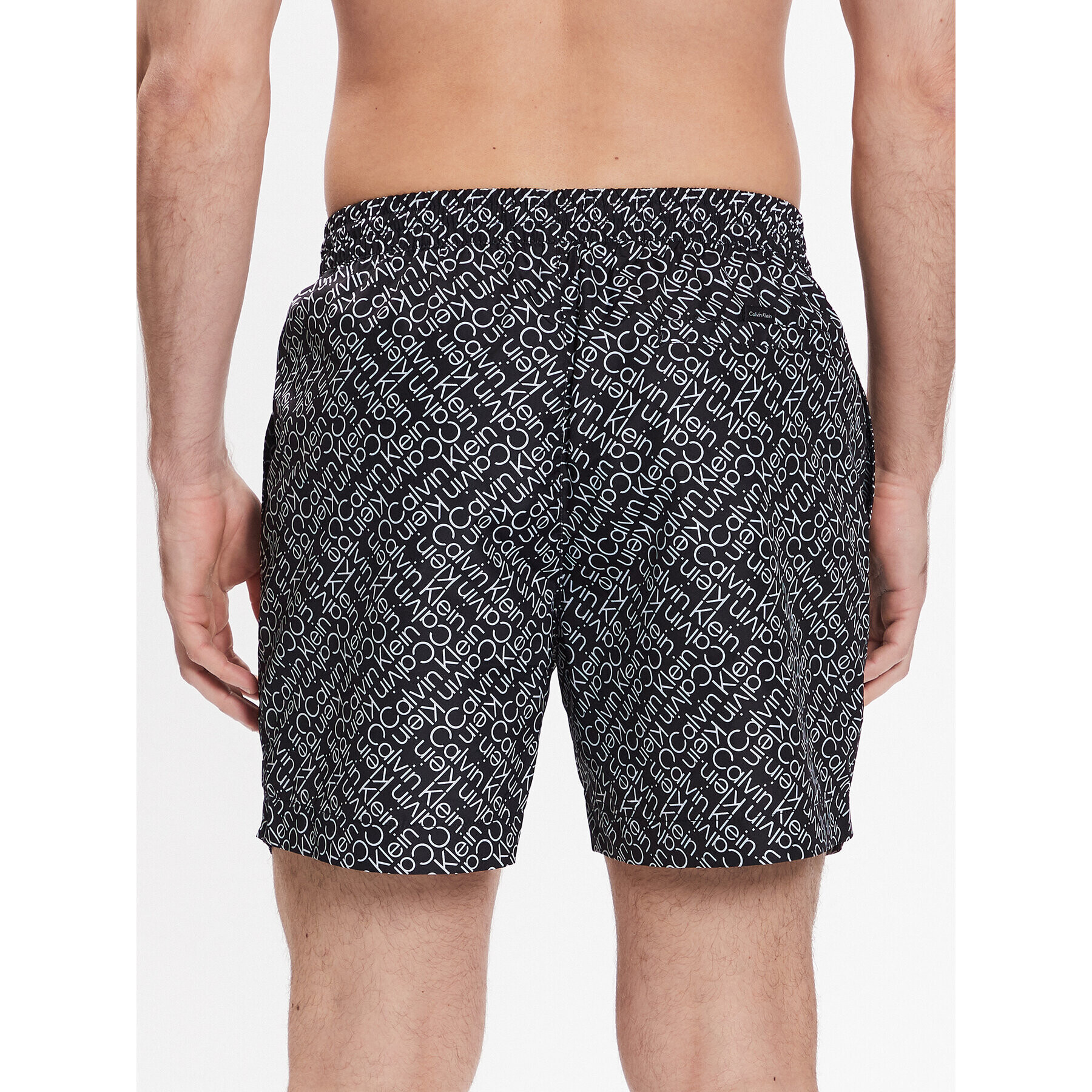 Calvin Klein Swimwear Плувни шорти Medium Drawstring Print KM0KM00813 Черен Regular Fit - Pepit.bg