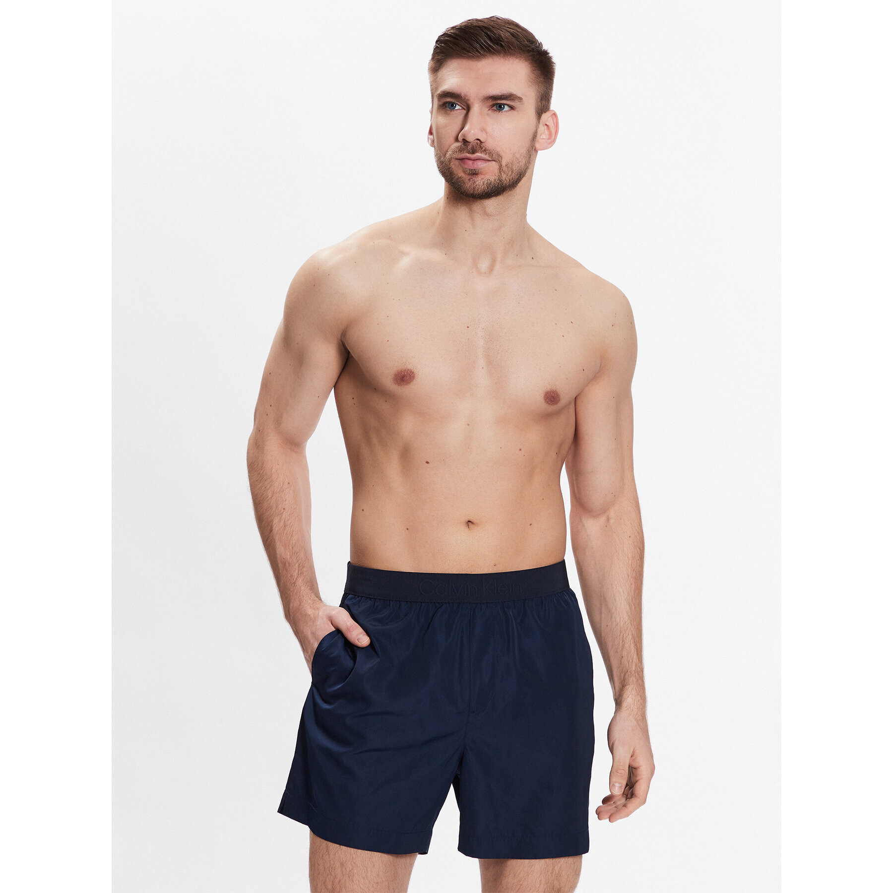 Calvin Klein Swimwear Плувни шорти Medium Waistband KM0KM00862 Тъмносин Regular Fit - Pepit.bg