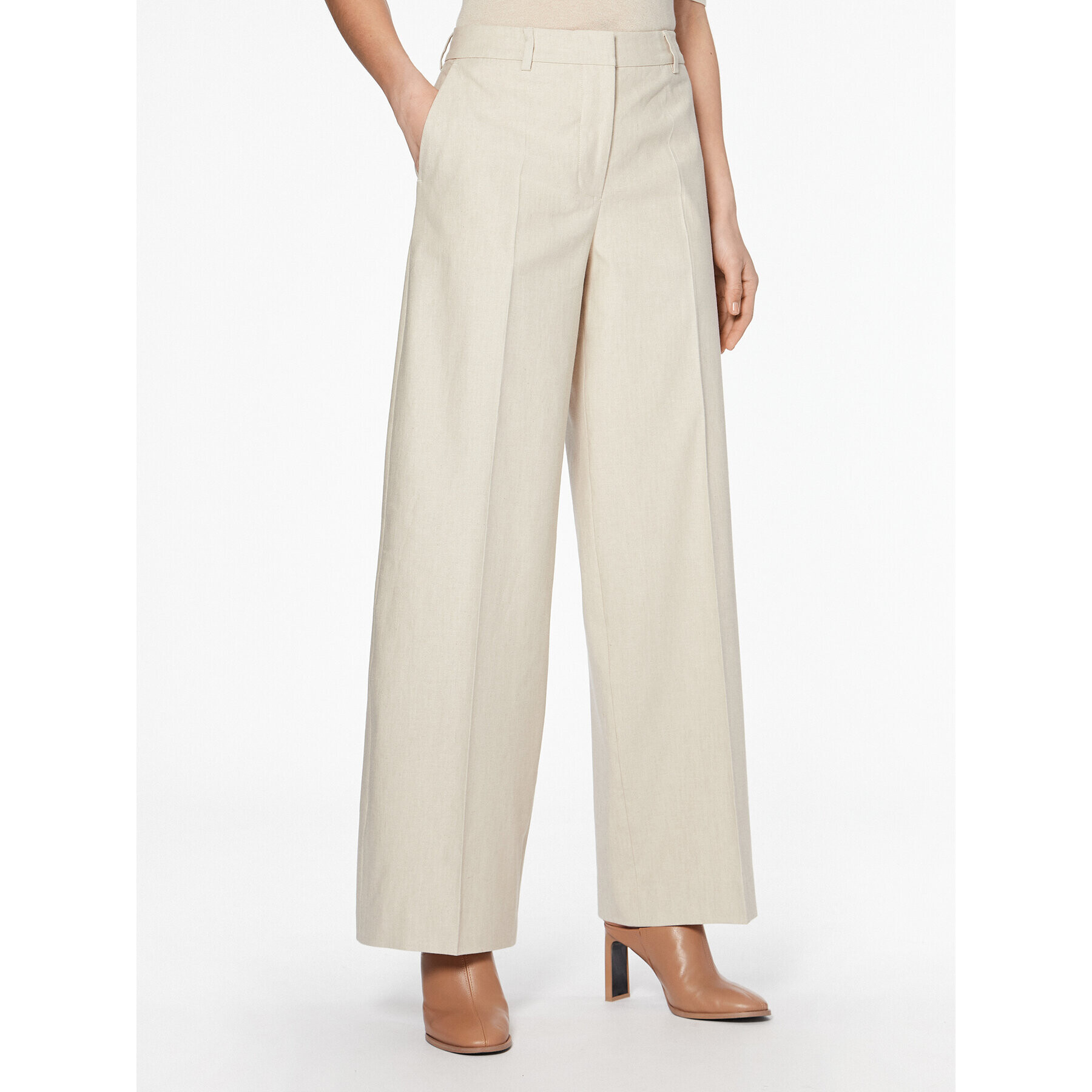 Calvin Klein Текстилни панталони K20K205226 Бежов Wide Leg - Pepit.bg