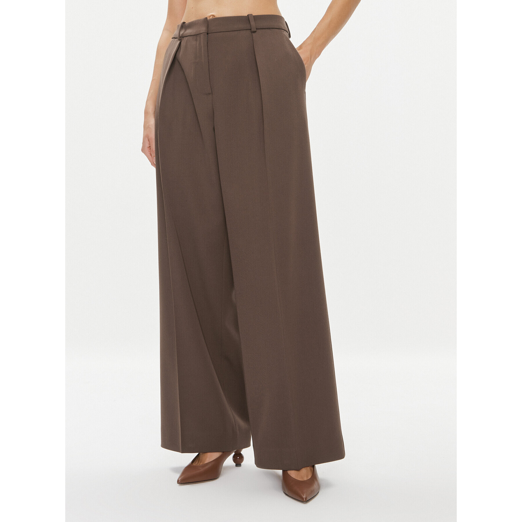 Calvin Klein Текстилни панталони K20K205965 Кафяв Wide Leg - Pepit.bg