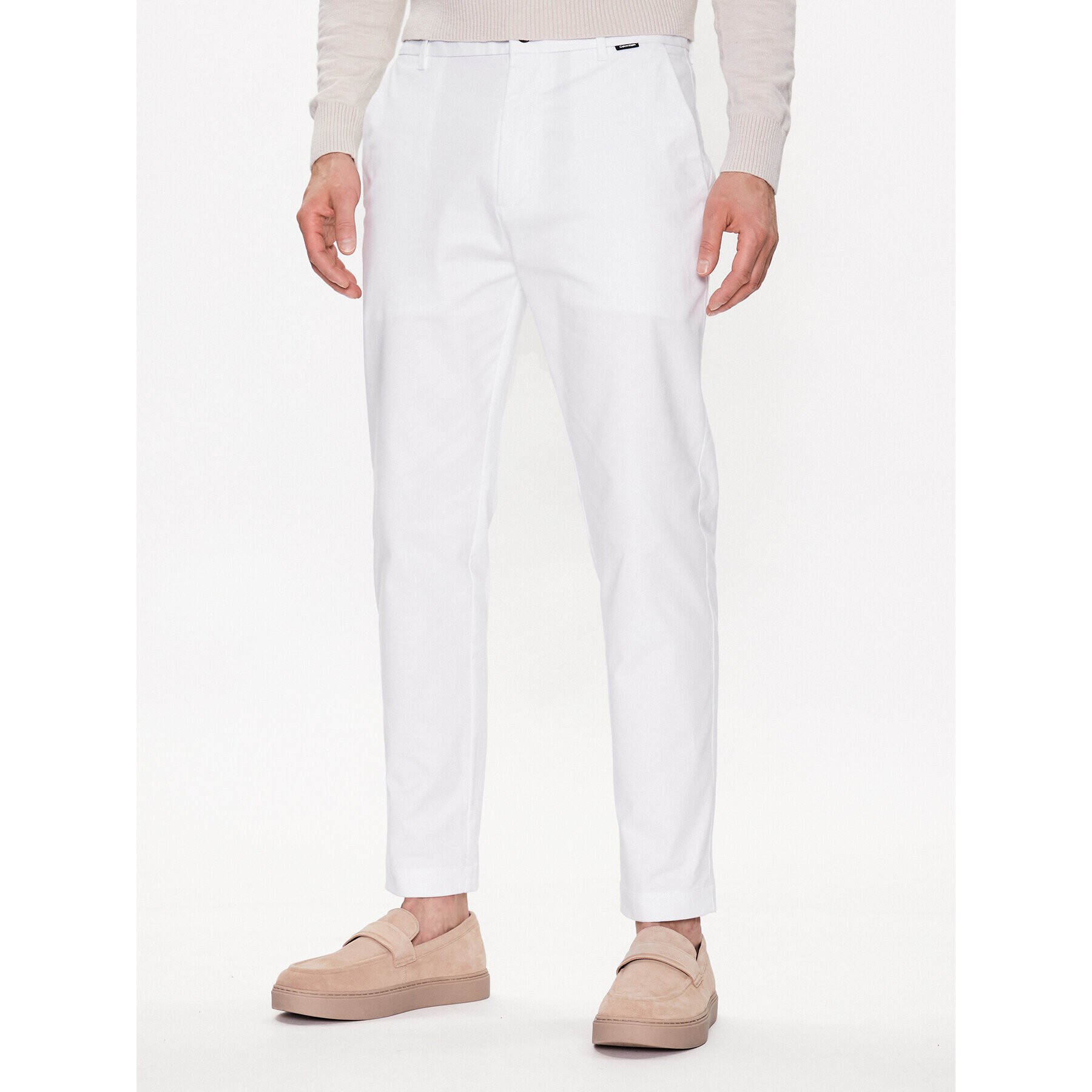 Calvin Klein Текстилни панталони Modern Twill Cropped Tapered K10K110969 Бял Tapered Fit - Pepit.bg