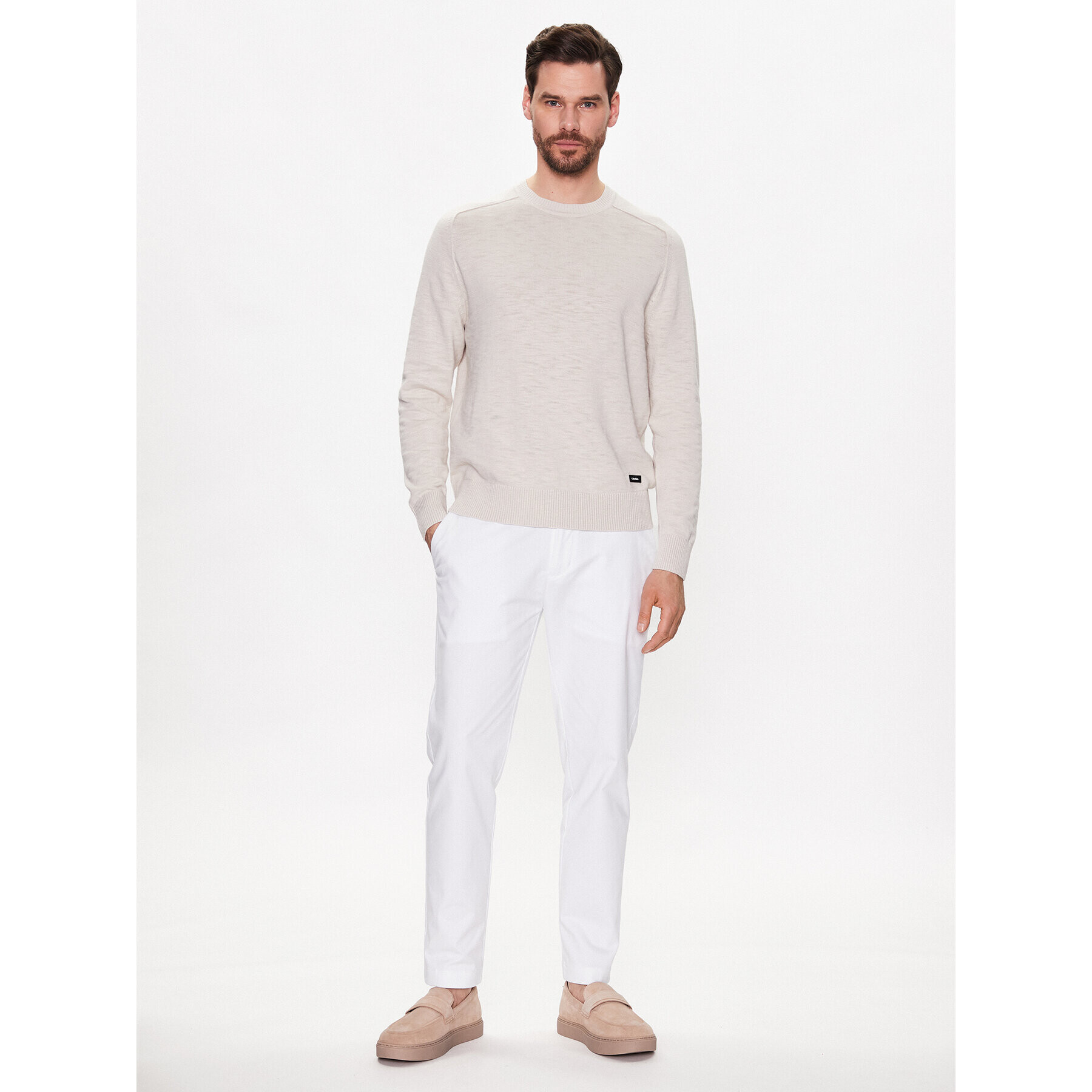 Calvin Klein Текстилни панталони Modern Twill Cropped Tapered K10K110969 Бял Tapered Fit - Pepit.bg