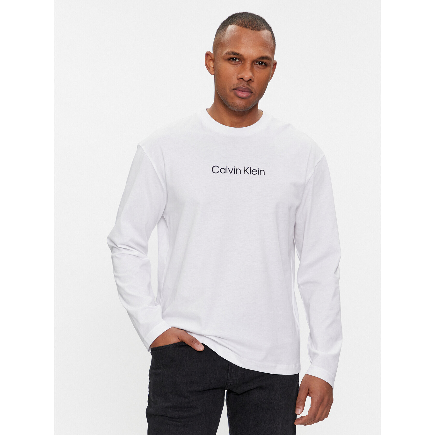 Calvin Klein Тениска с дълъг ръкав Hero K10K112396 Бял Regular Fit - Pepit.bg