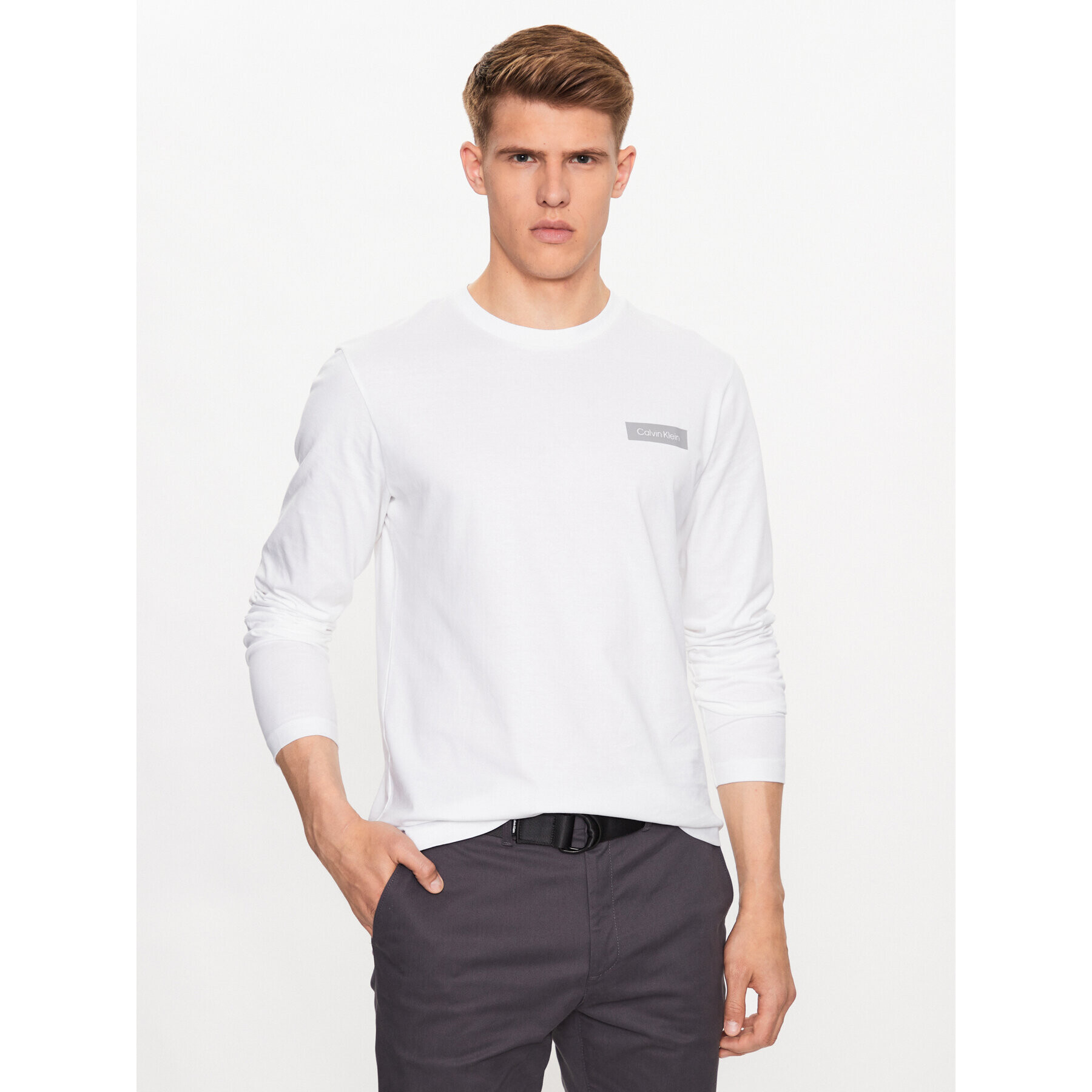 Calvin Klein Тениска с дълъг ръкав K10K112157 Бял Regular Fit - Pepit.bg