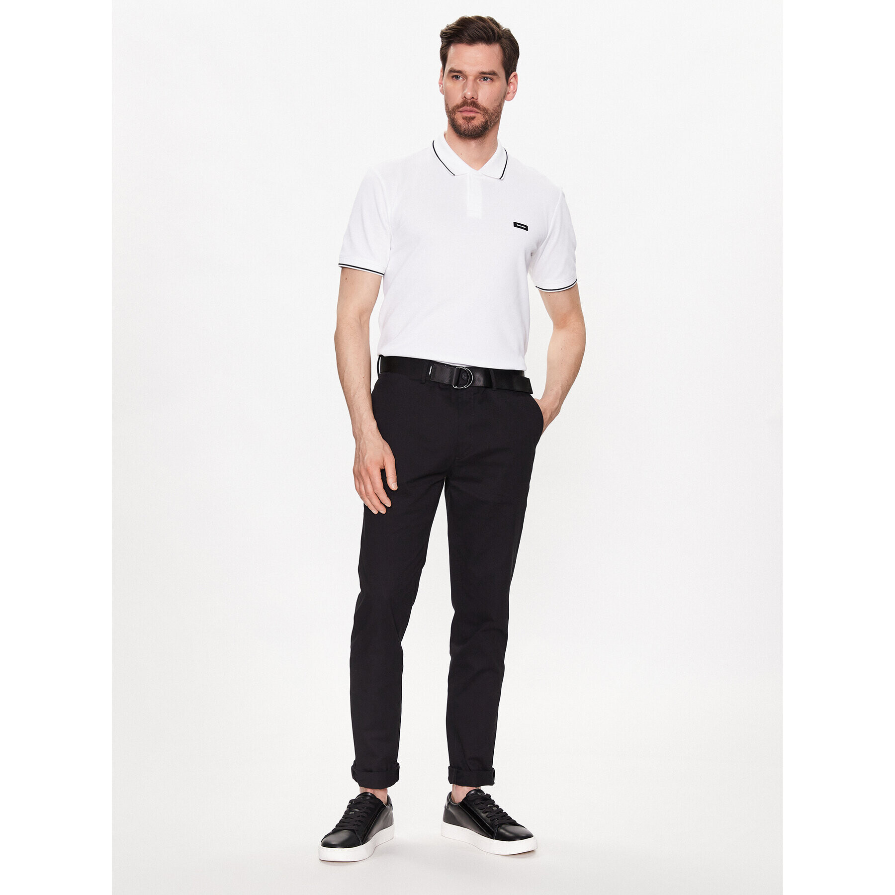 Calvin Klein Тениска с яка и копчета K10K110596 Бял Slim Fit - Pepit.bg