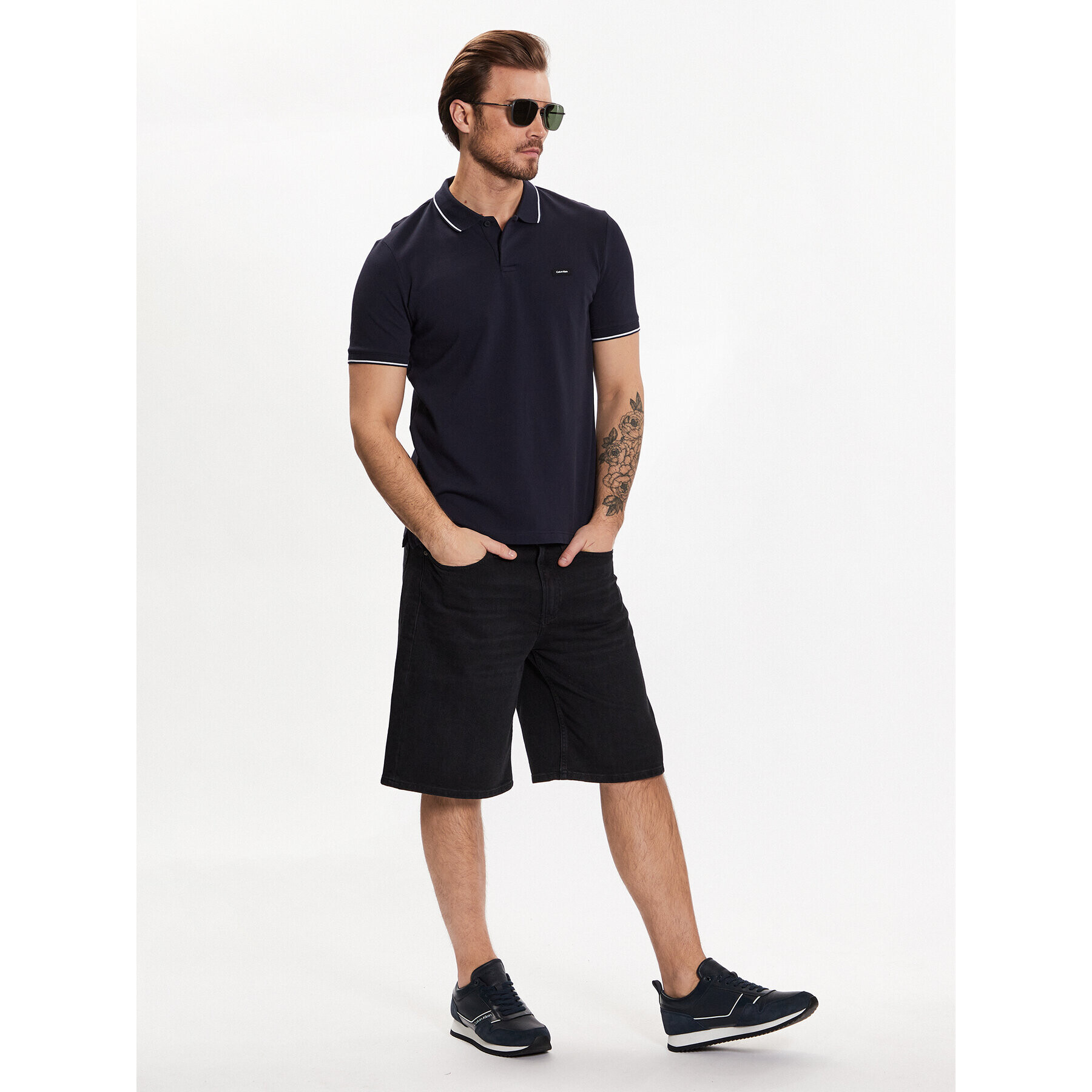 Calvin Klein Тениска с яка и копчета K10K110596 Тъмносин Slim Fit - Pepit.bg