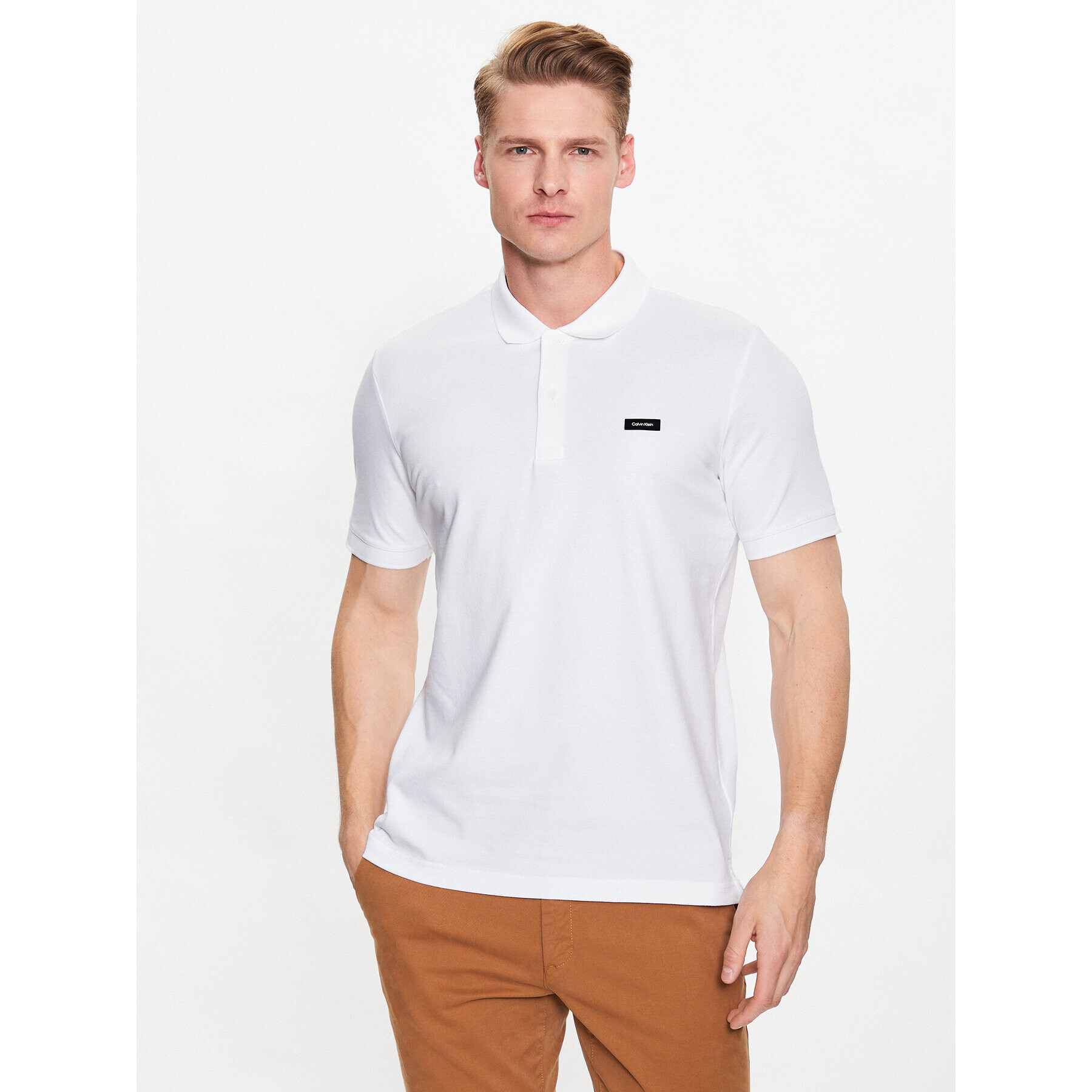 Calvin Klein Тениска с яка и копчета K10K111196 Бял Regular Fit - Pepit.bg