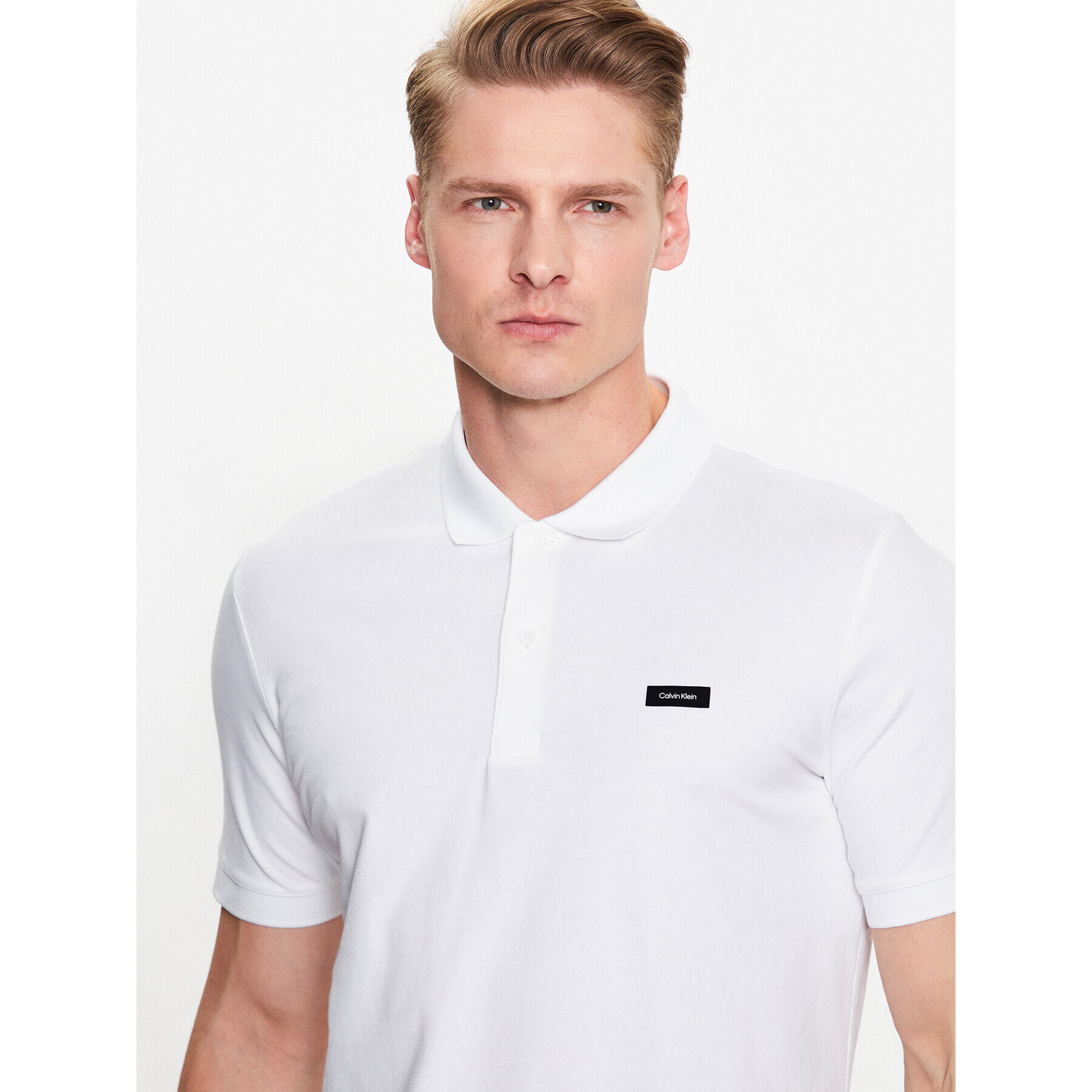 Calvin Klein Тениска с яка и копчета K10K111196 Бял Regular Fit - Pepit.bg