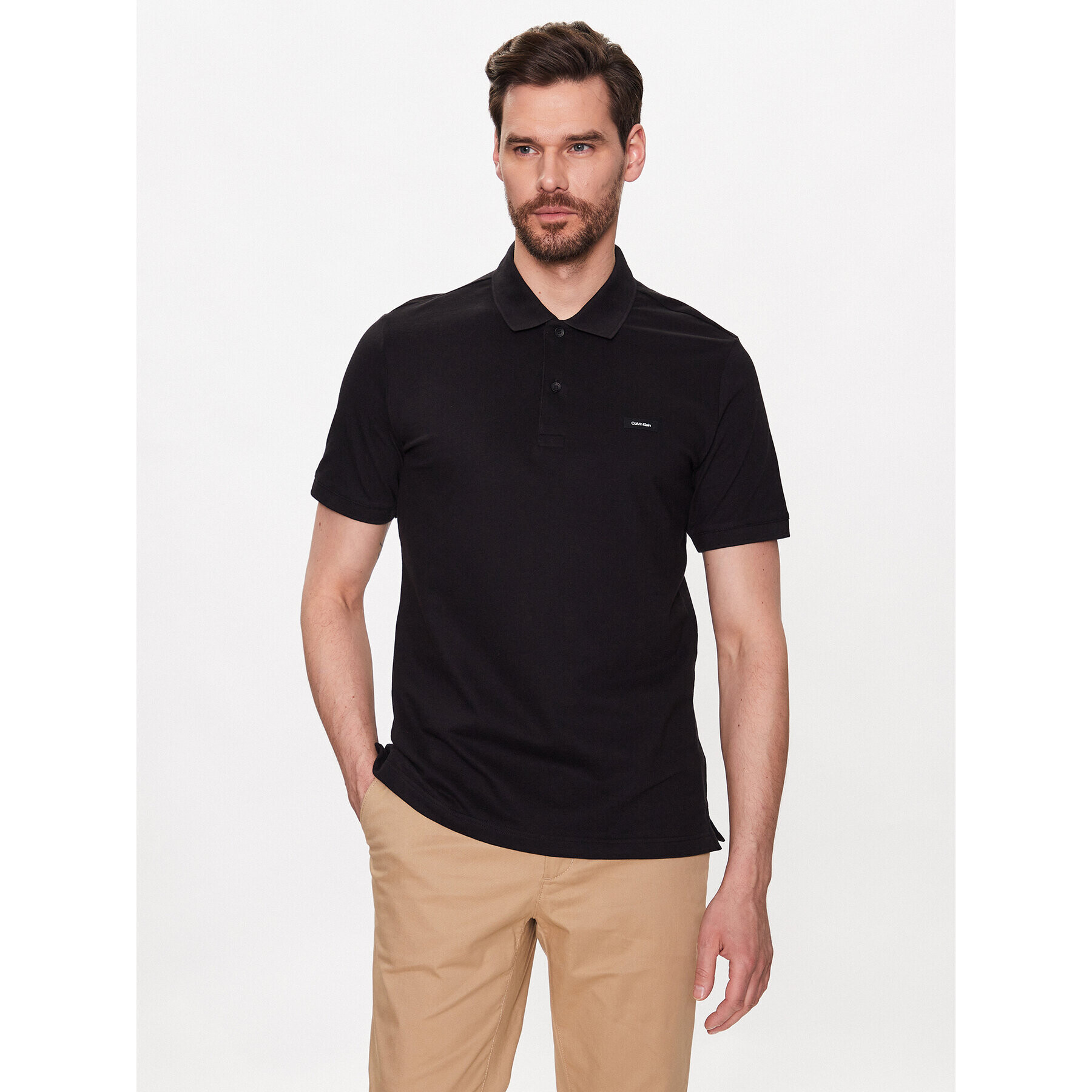 Calvin Klein Тениска с яка и копчета K10K111196 Черен Slim Fit - Pepit.bg