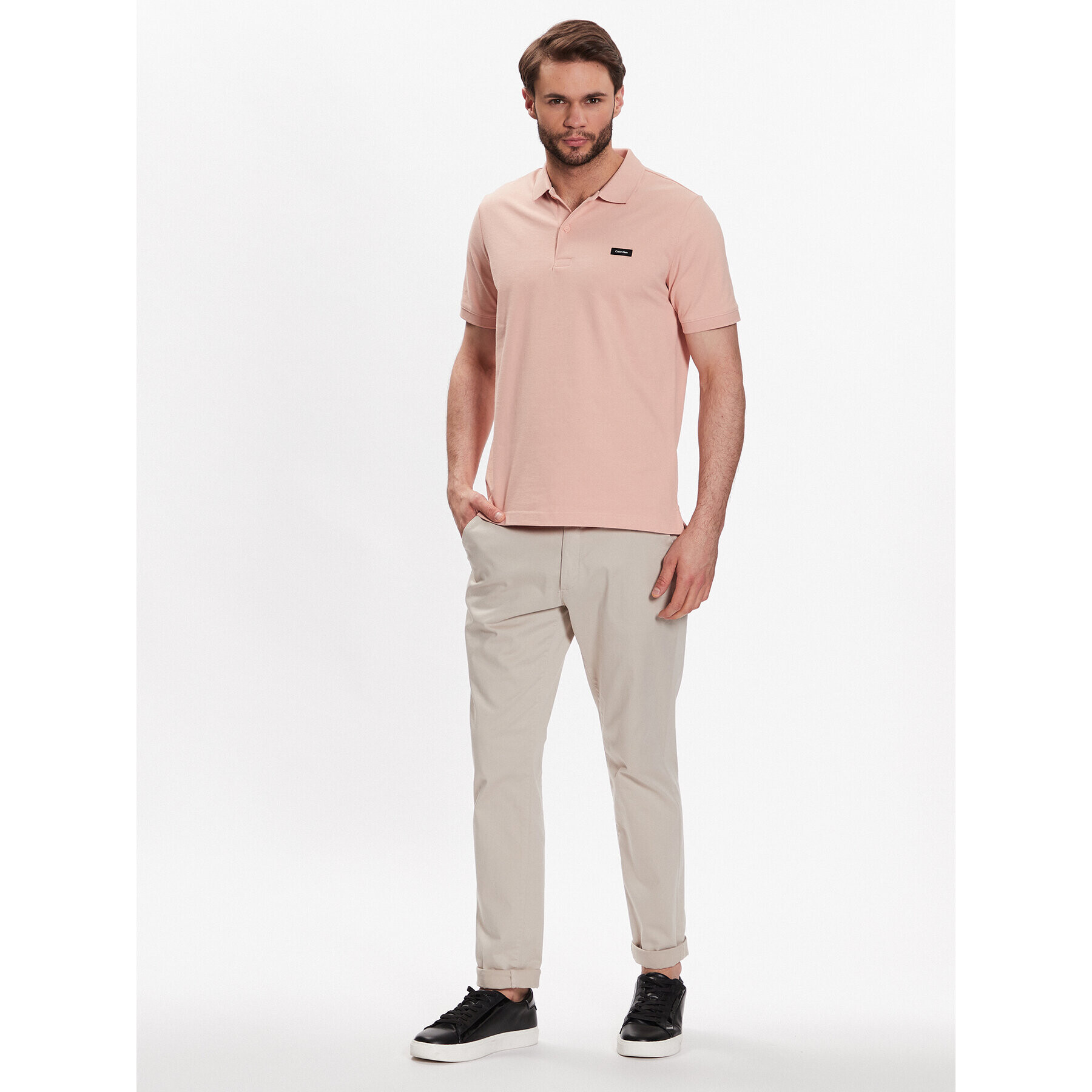 Calvin Klein Тениска с яка и копчета K10K111196 Оранжев Slim Fit - Pepit.bg