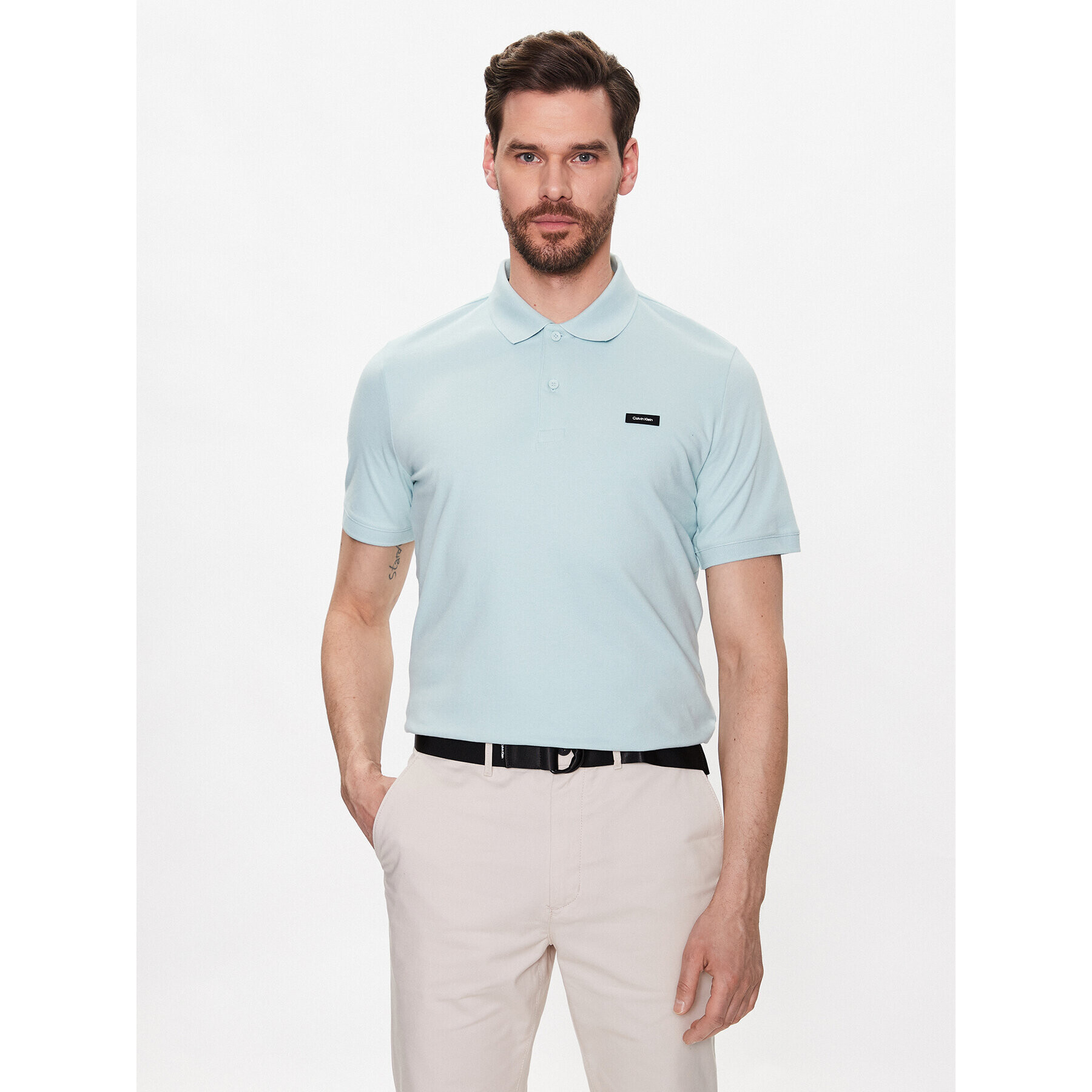 Calvin Klein Тениска с яка и копчета K10K111196 Зелен Slim Fit - Pepit.bg