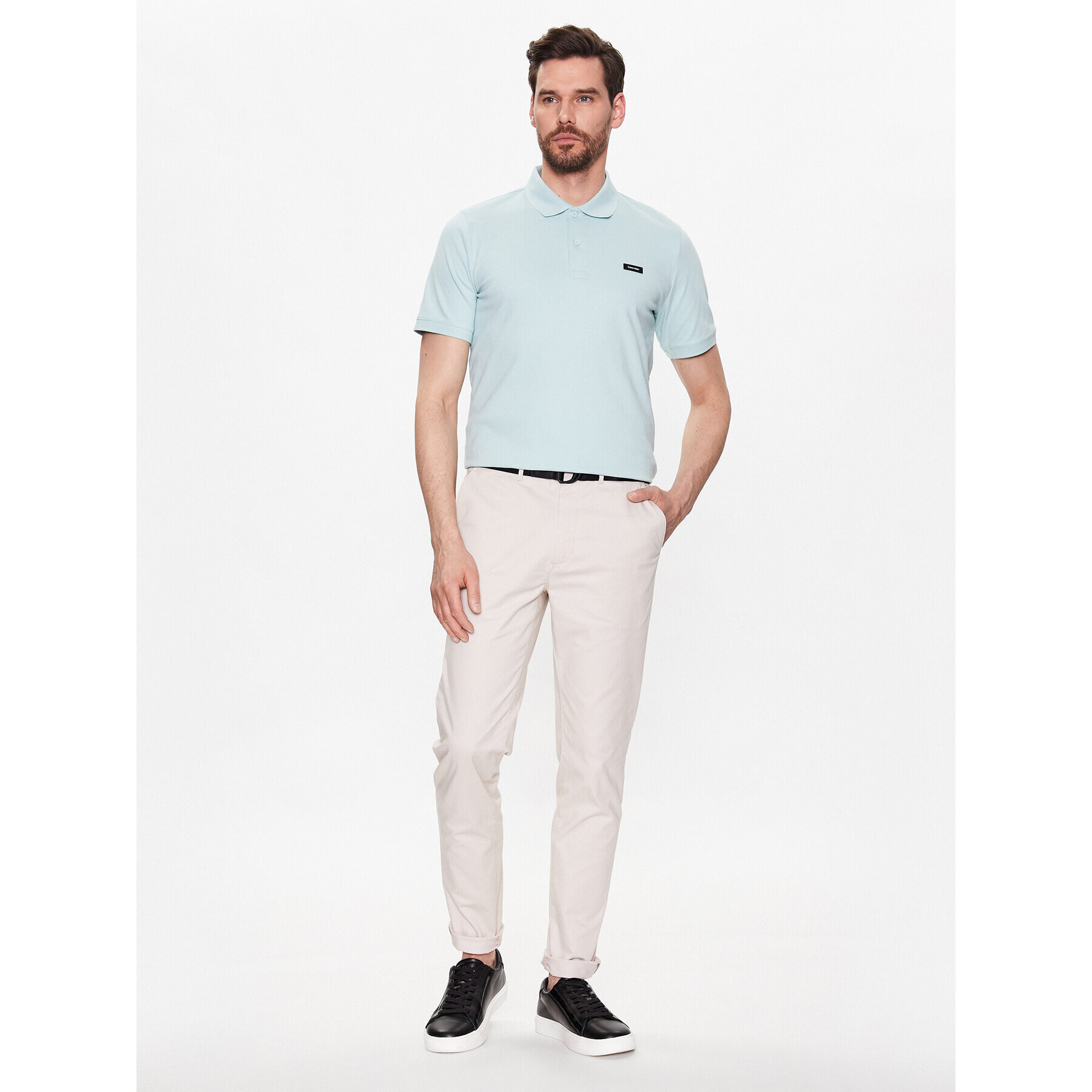 Calvin Klein Тениска с яка и копчета K10K111196 Зелен Slim Fit - Pepit.bg