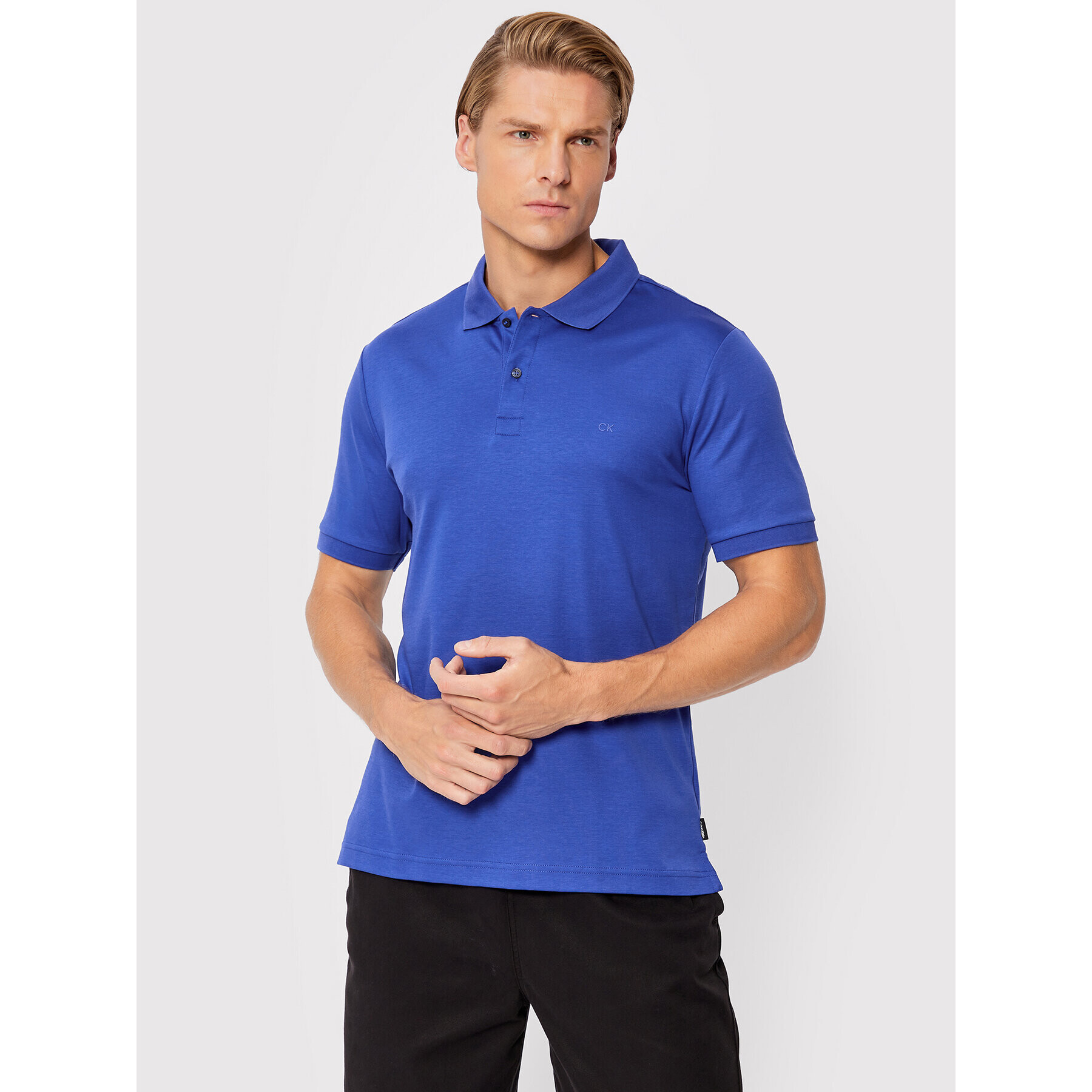 Calvin Klein Тениска с яка и копчета Liquid Touch K10K108725 Син Slim Fit - Pepit.bg