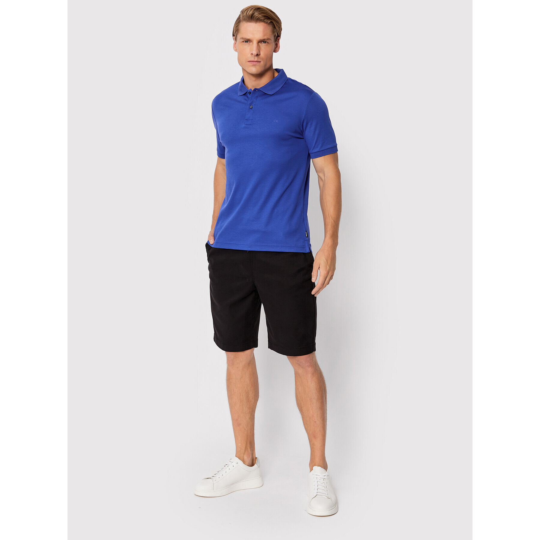 Calvin Klein Тениска с яка и копчета Liquid Touch K10K108725 Син Slim Fit - Pepit.bg