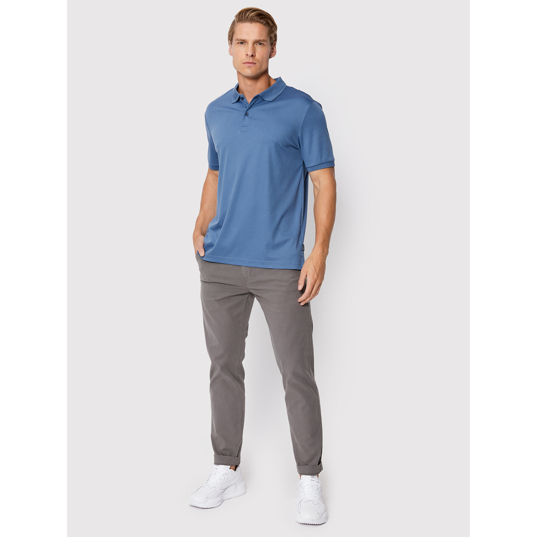 Calvin Klein Тениска с яка и копчета Liquid Touch K10K108725 Син Slim Fit - Pepit.bg