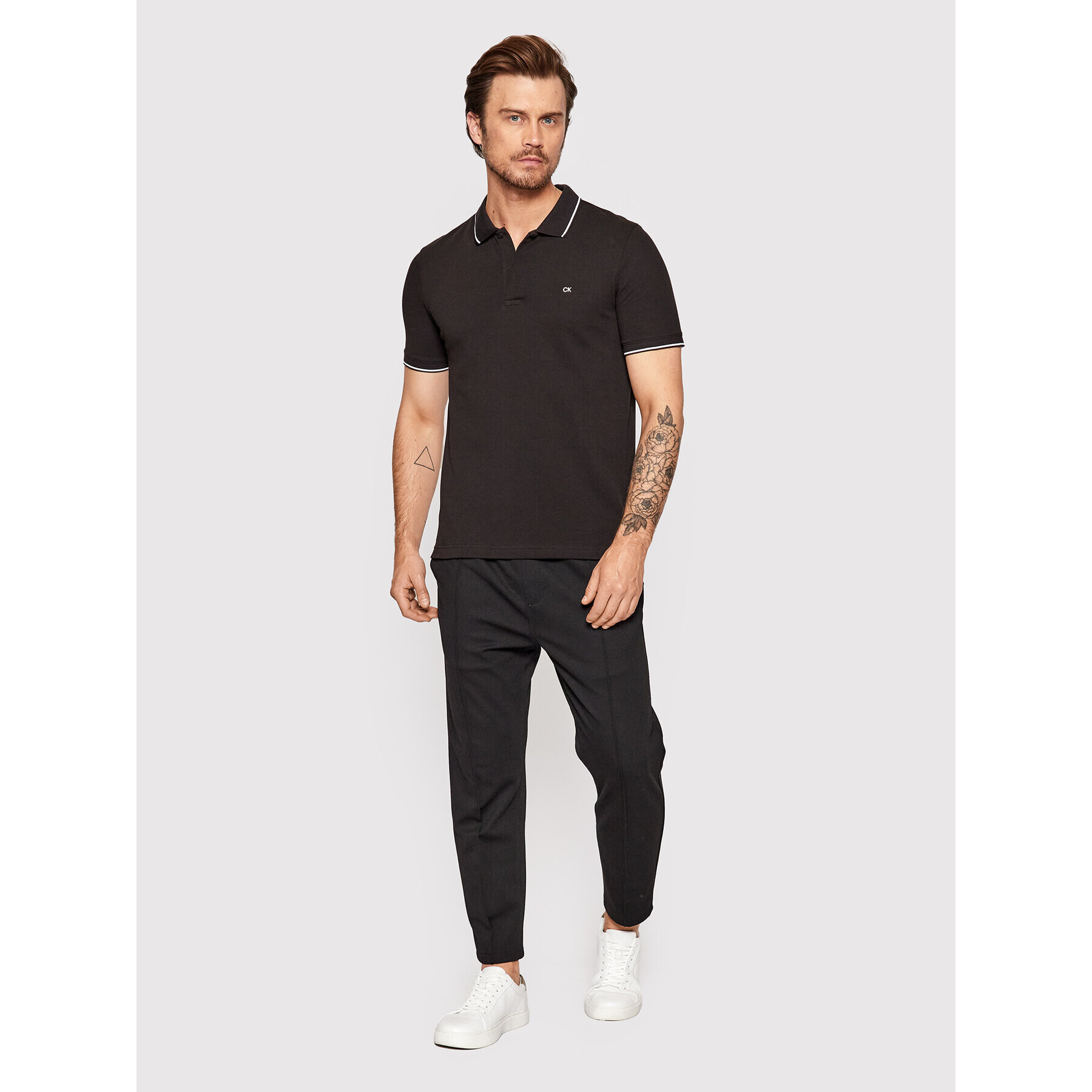 Calvin Klein Тениска с яка и копчета Pique Tipping K10K108728 Черен Slim Fit - Pepit.bg