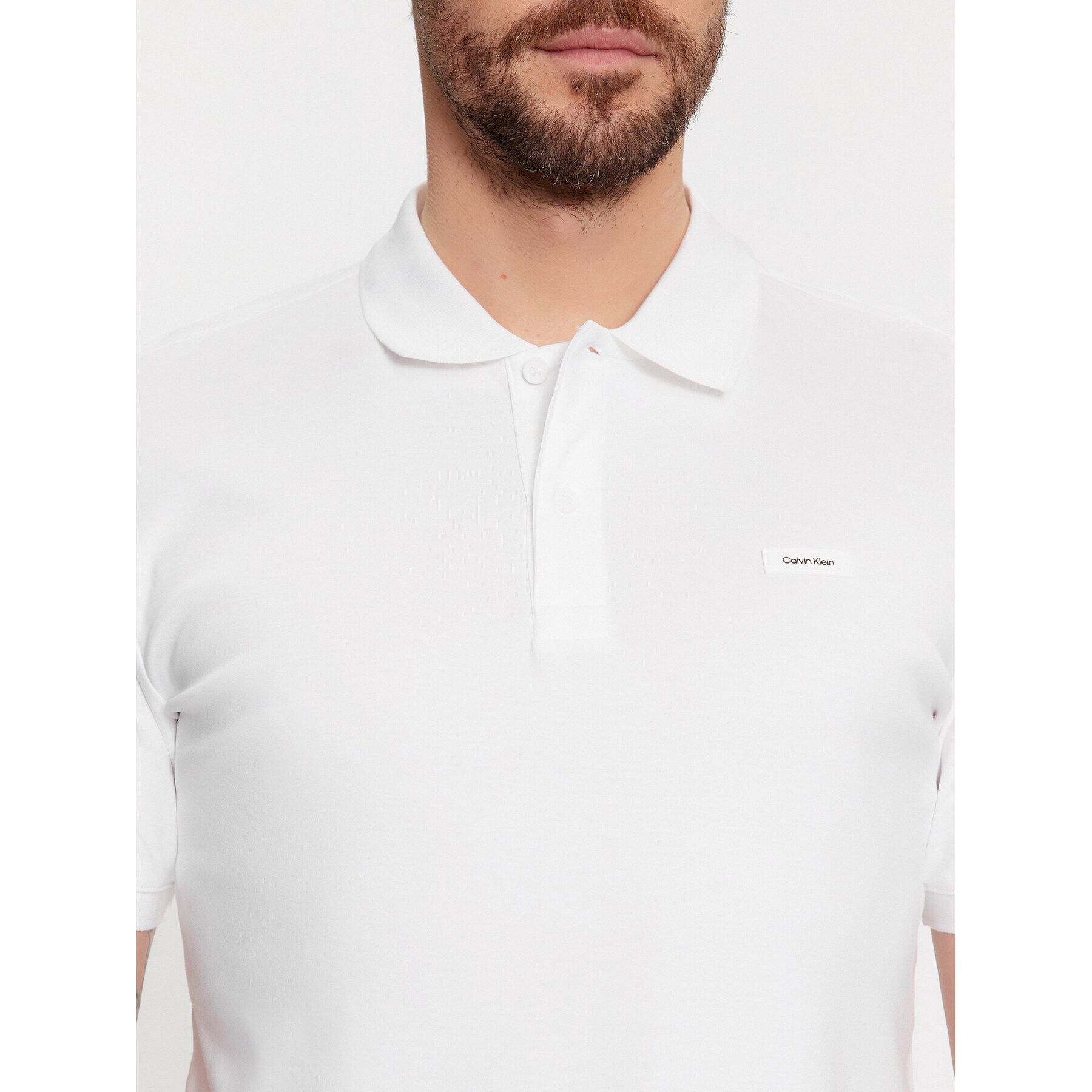 Calvin Klein Тениска с яка и копчета Smooth Cotton Slim Polo K10K111657 Бял Regular Fit - Pepit.bg