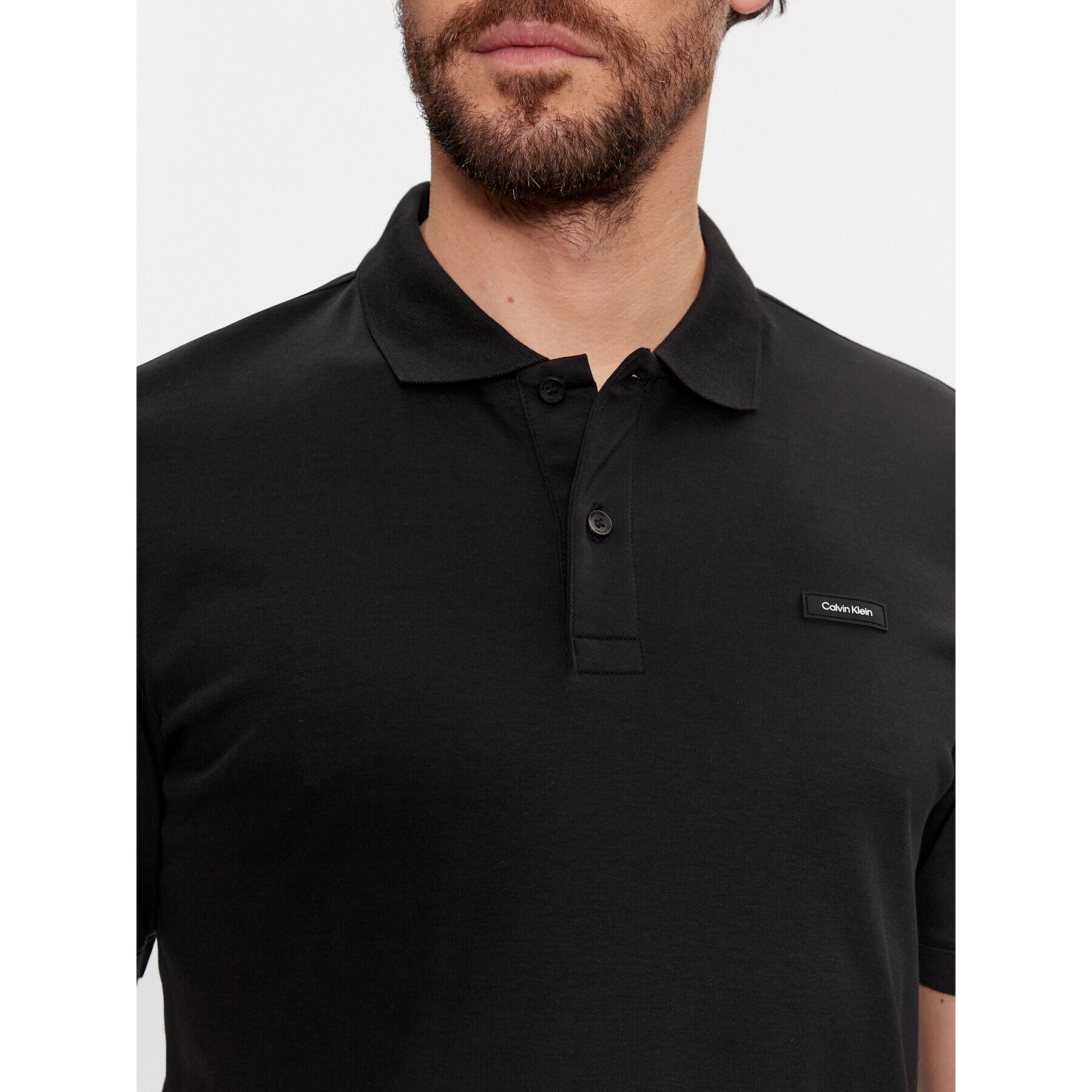 Calvin Klein Тениска с яка и копчета Smooth Cotton Slim Polo K10K111657 Черен Regular Fit - Pepit.bg