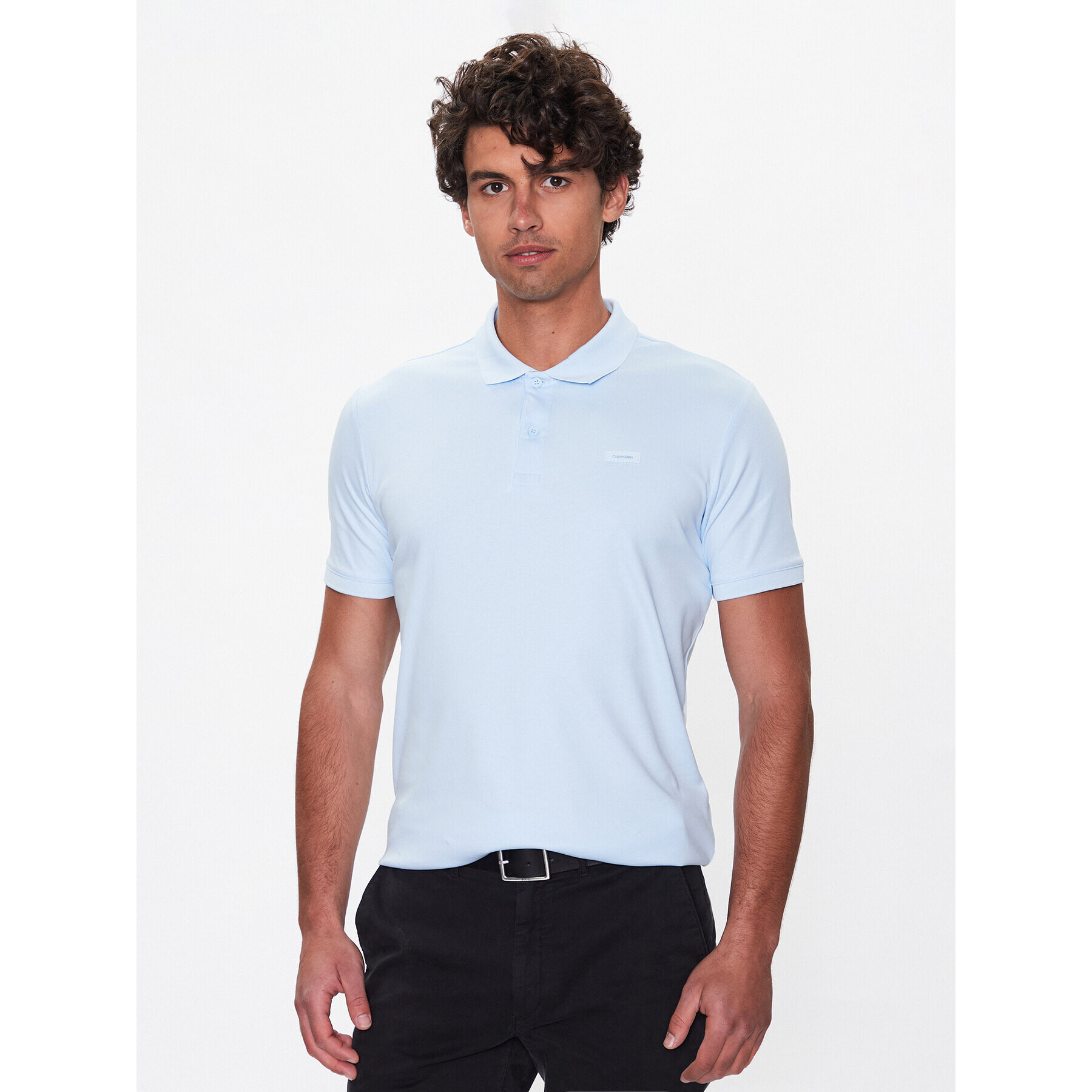 Calvin Klein Тениска с яка и копчета Smooth K10K111657 Син Slim Fit - Pepit.bg