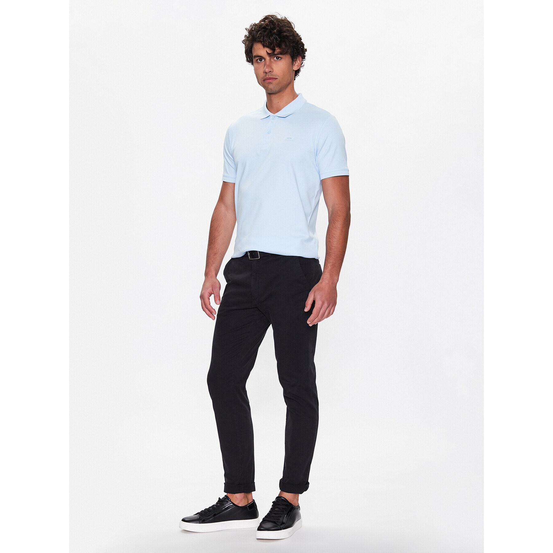 Calvin Klein Тениска с яка и копчета Smooth K10K111657 Син Slim Fit - Pepit.bg