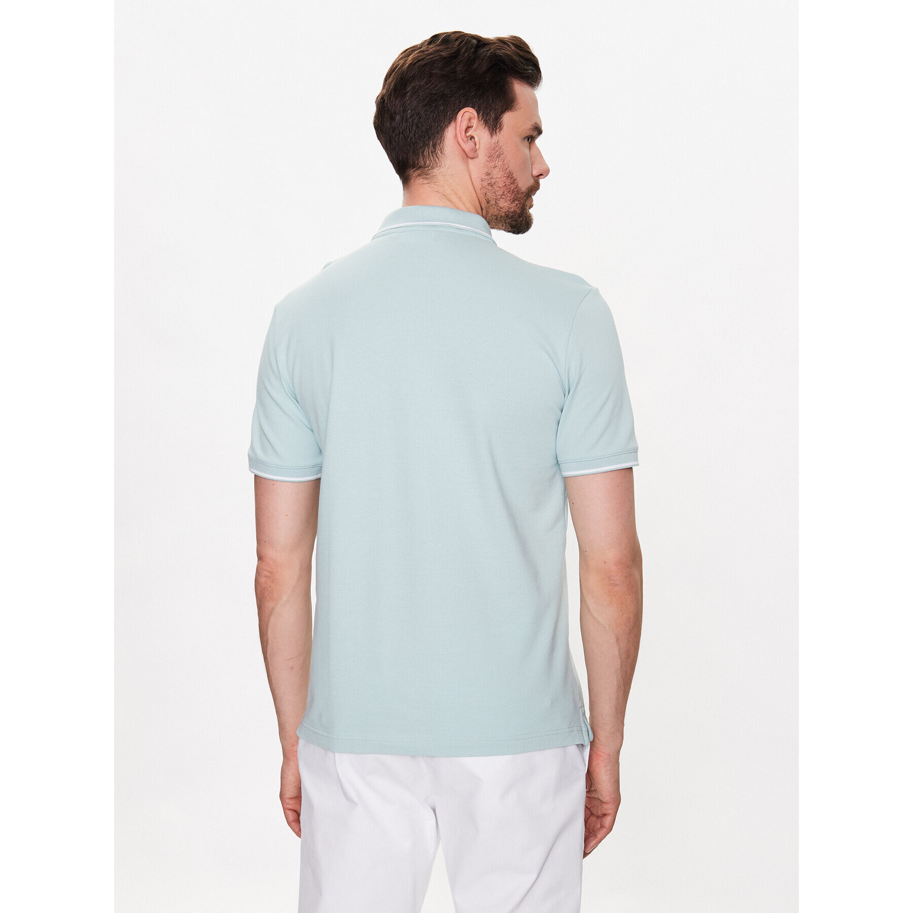 Calvin Klein Тениска с яка и копчета Stretch Pique Tipping Slim Polo K10K110596 Син Slim Fit - Pepit.bg