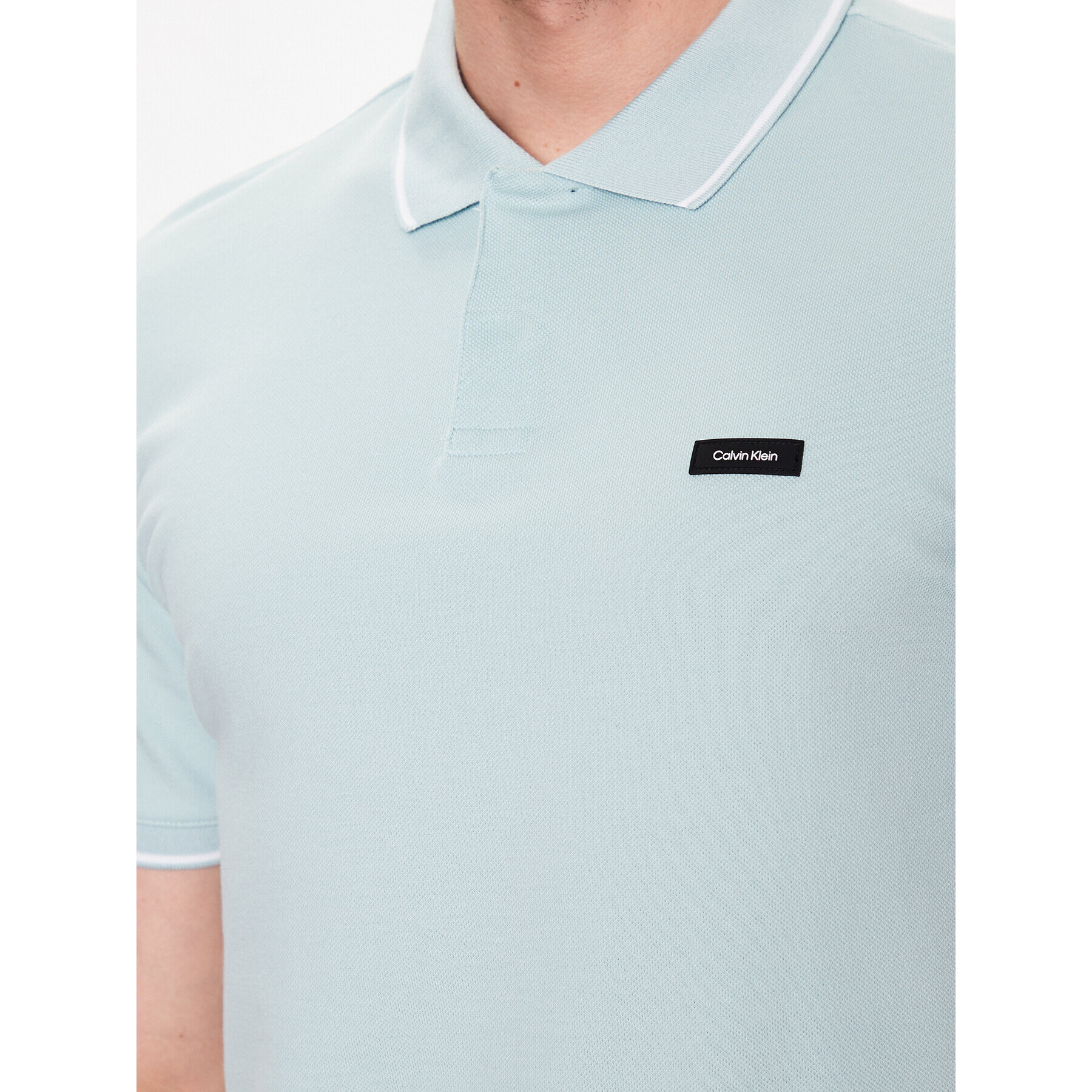 Calvin Klein Тениска с яка и копчета Stretch Pique Tipping Slim Polo K10K110596 Син Slim Fit - Pepit.bg