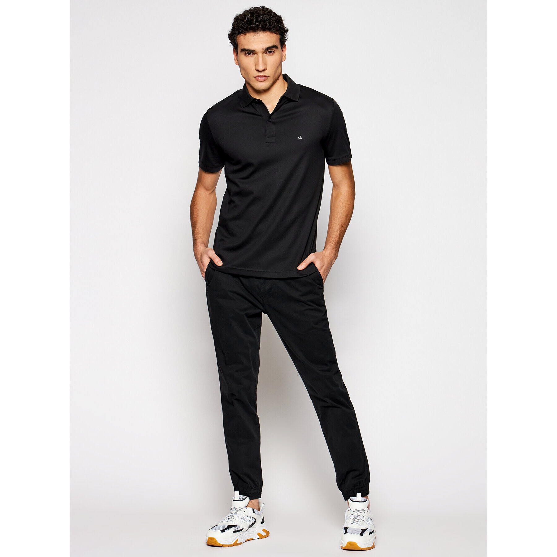 Calvin Klein Тениска с яка и копчета Liquid Touch K10K107090 Черен Slim Fit - Pepit.bg