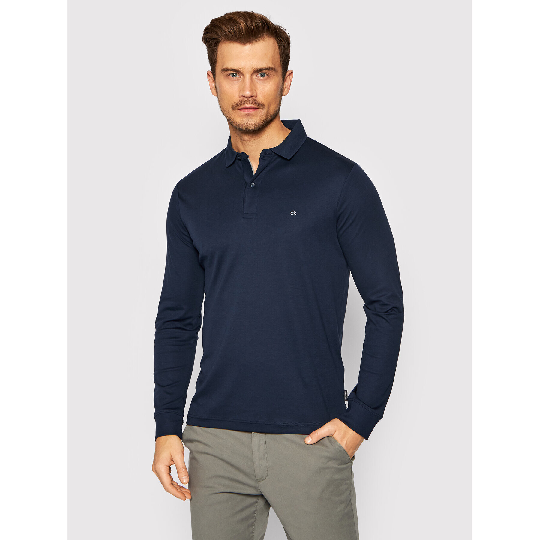 Calvin Klein Тениска с яка и копчета Liquid Touch K10K107091 Тъмносин Slim Fit - Pepit.bg