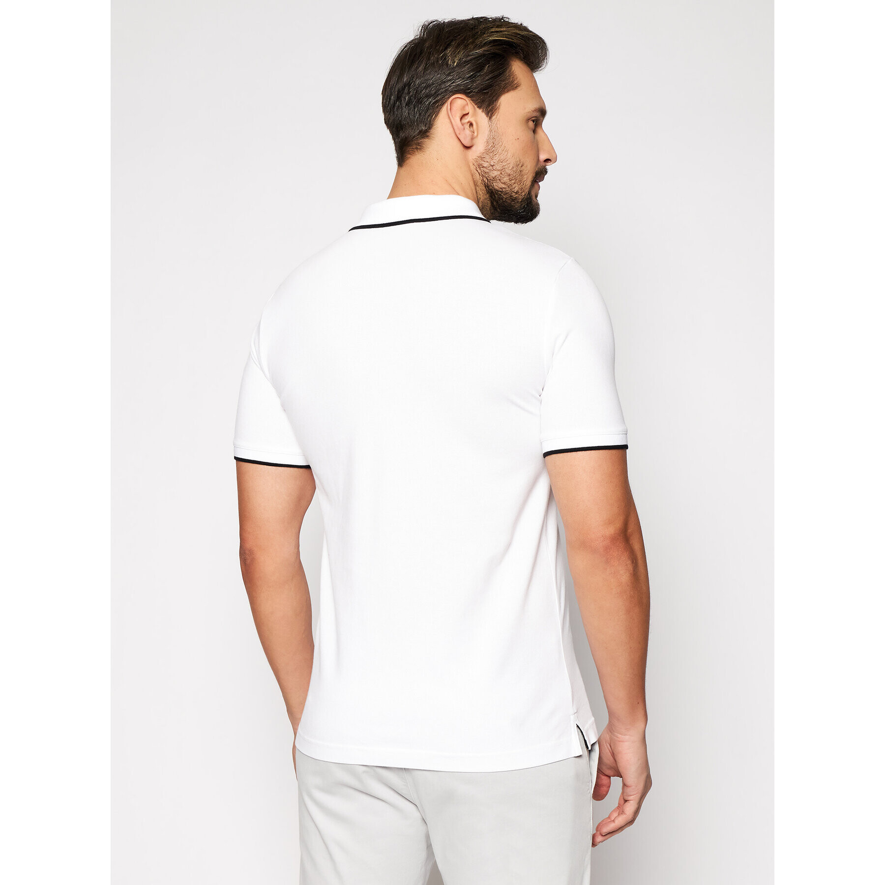 Calvin Klein Тениска с яка и копчета Stretch Tipping K10K107211 Бял Slim Fit - Pepit.bg