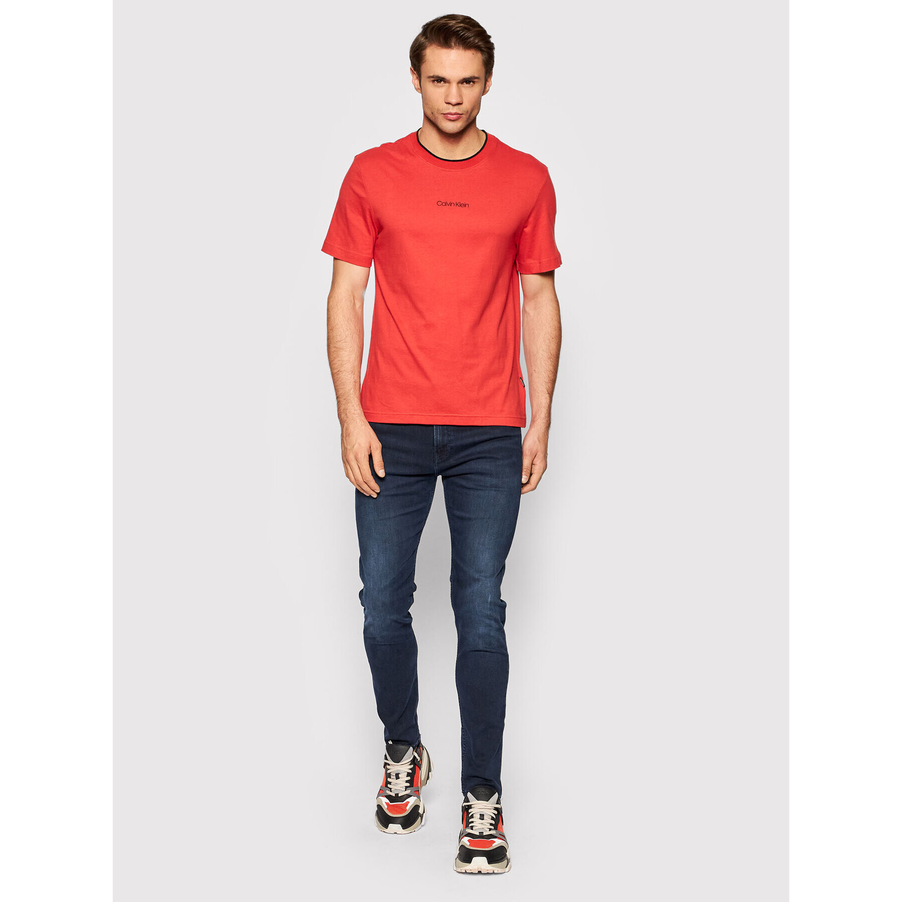 Calvin Klein Тишърт Center Logo K10K107845 Червен Regular Fit - Pepit.bg