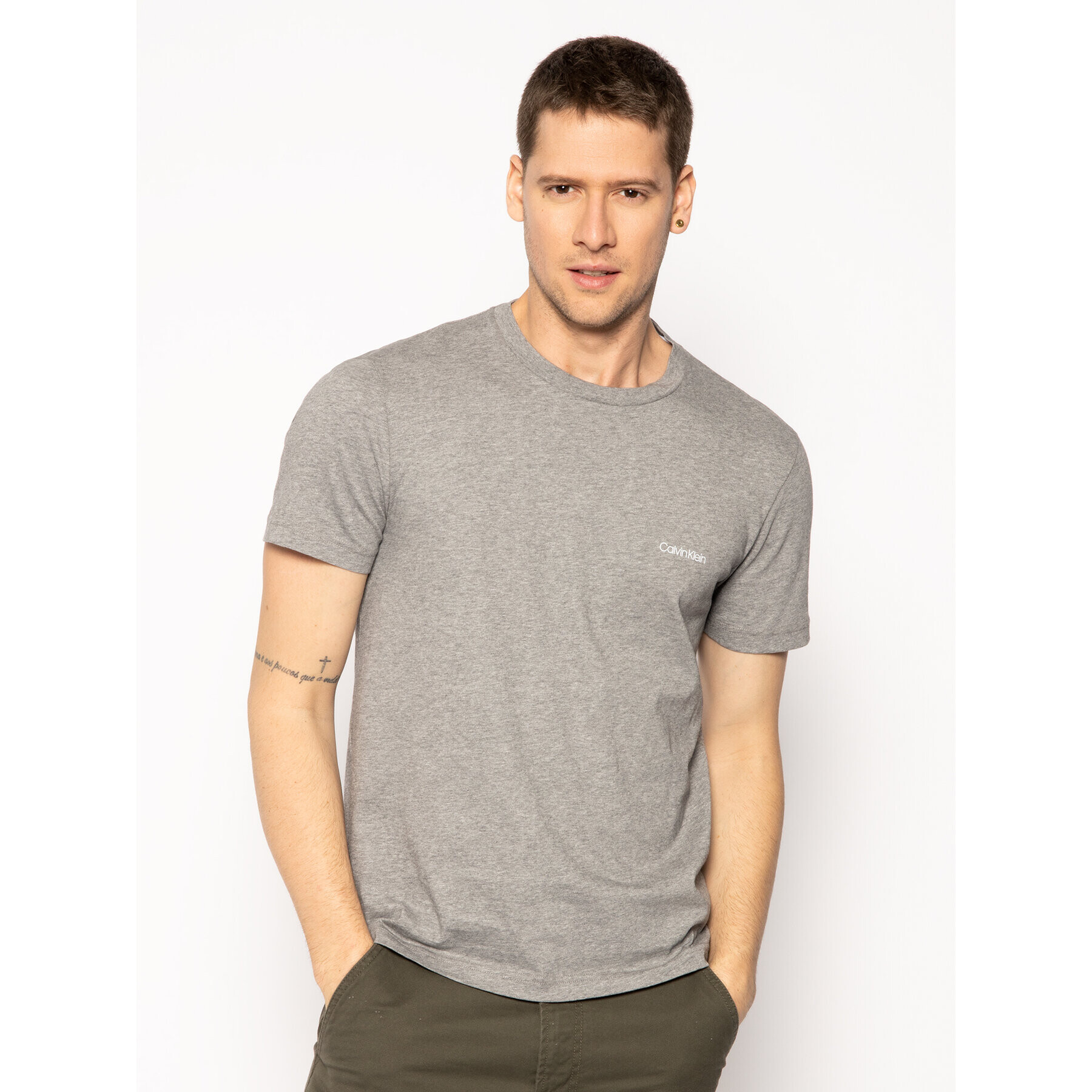 Calvin Klein Тишърт Chest Logo K10K104062 Сив Regular Fit - Pepit.bg