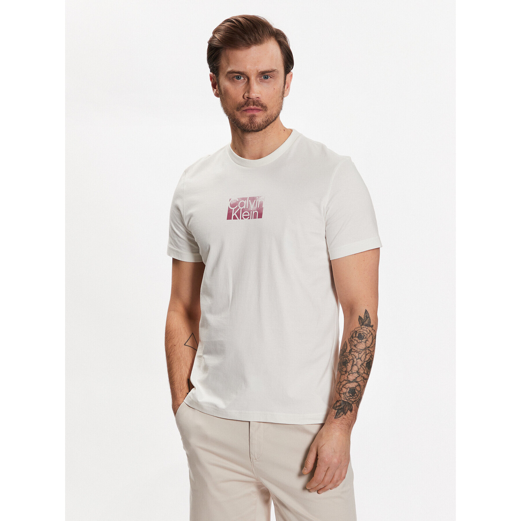 Calvin Klein Тишърт Cloud Logo K10K111119 Бял Regular Fit - Pepit.bg