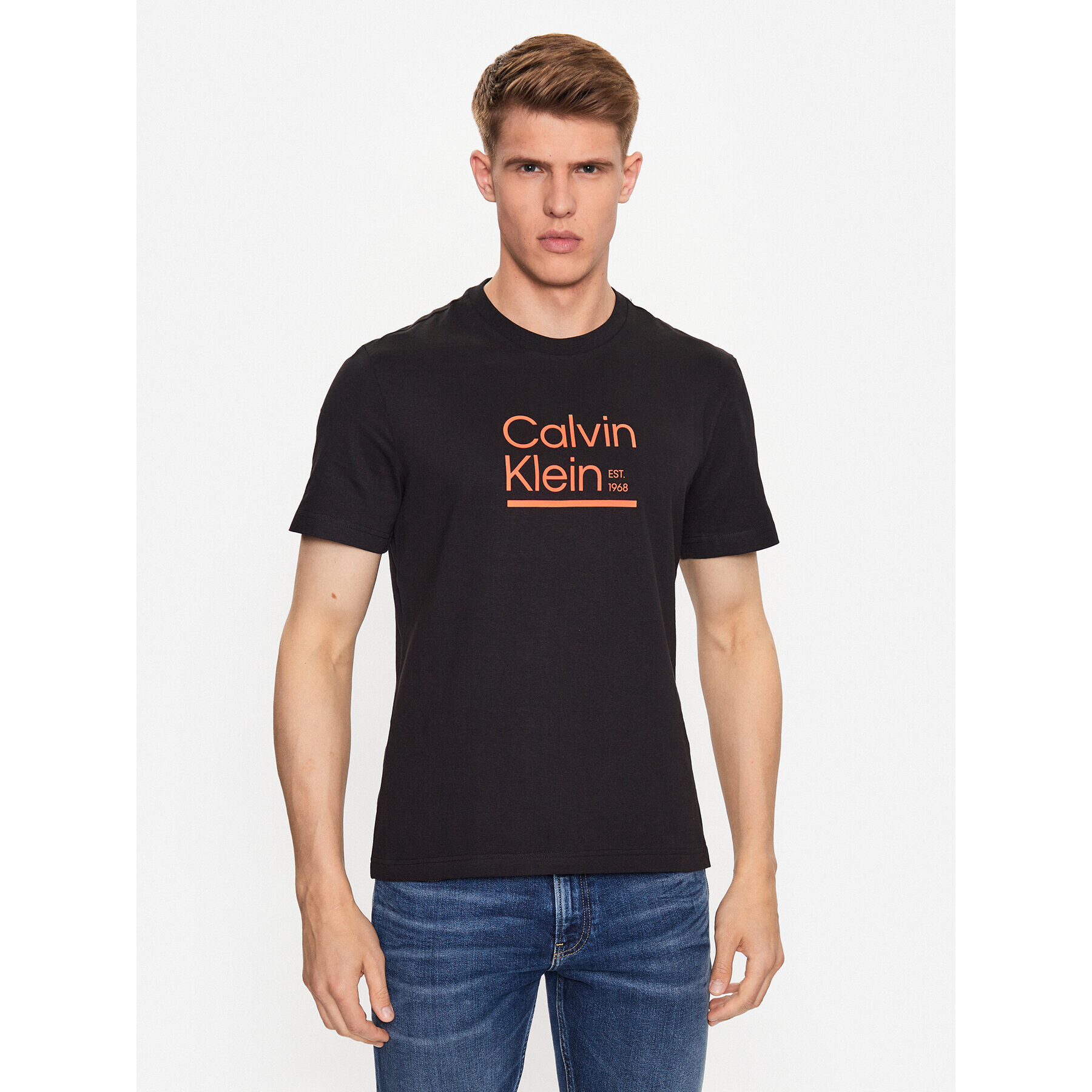 Calvin Klein Тишърт Contrast Line Logo K10K111538 Черен Regular Fit - Pepit.bg